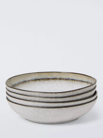 John Lewis John Lewis Swirl Contrast Rim Stoneware Pasta Bowl Set of 4, 24cm, Off White- Buy online at McGrocer