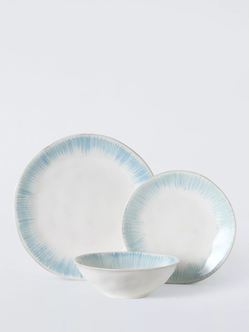 John Lewis blue stoneware dinnerware set 12 piece, imported from the UK