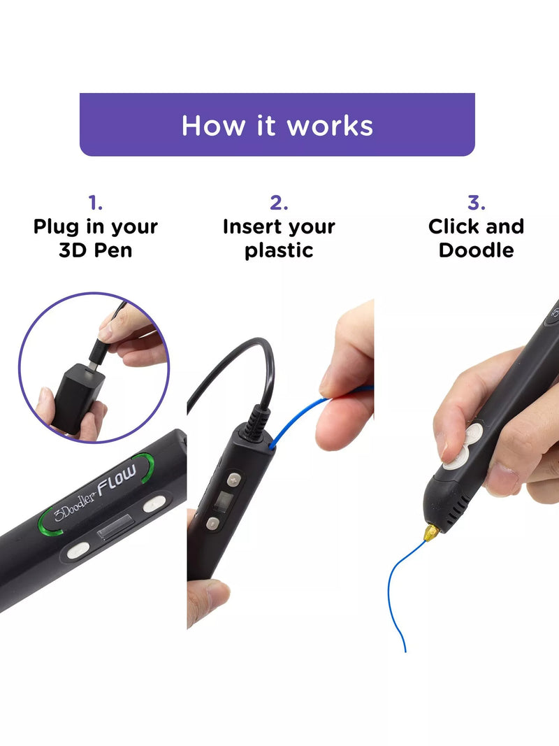 3Doodler Flow 3D pen Essentials Set, imported from the UK