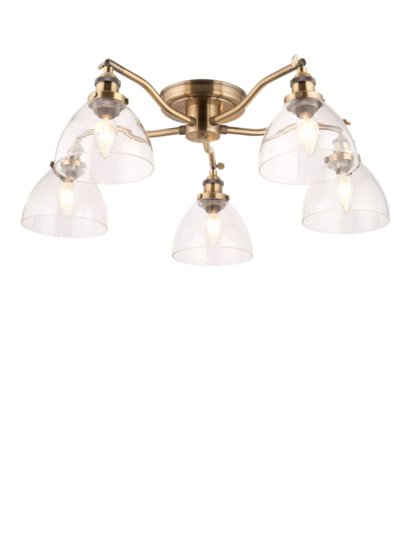 Bay Lighting 5 arm semi flush ceiling light metallic brass, UK version