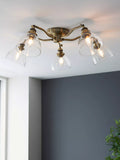 Bay Lighting 5 arm semi flush ceiling light metallic brass, UK version
