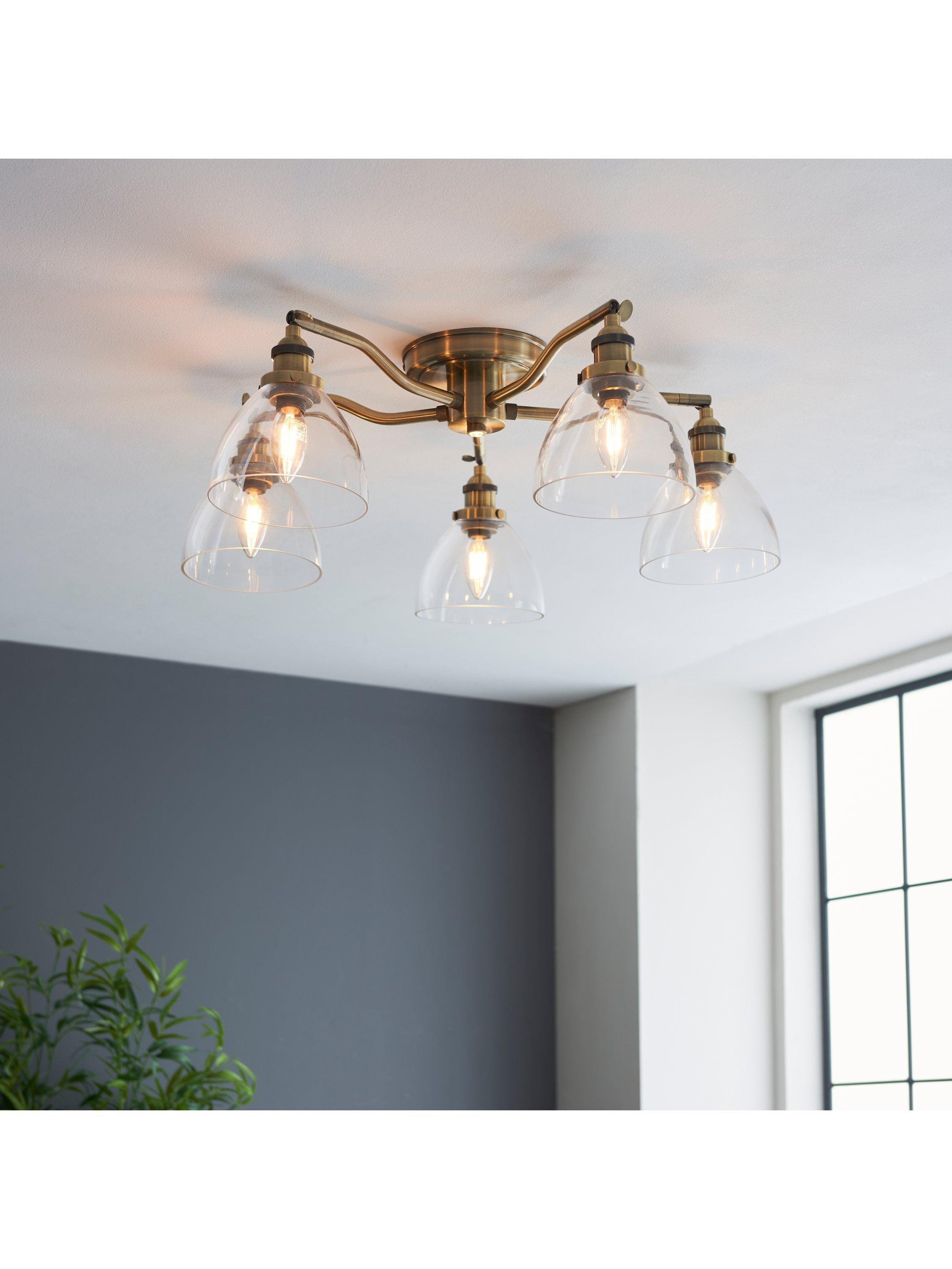 Bay Lighting 5 arm semi flush ceiling light metallic brass, UK version