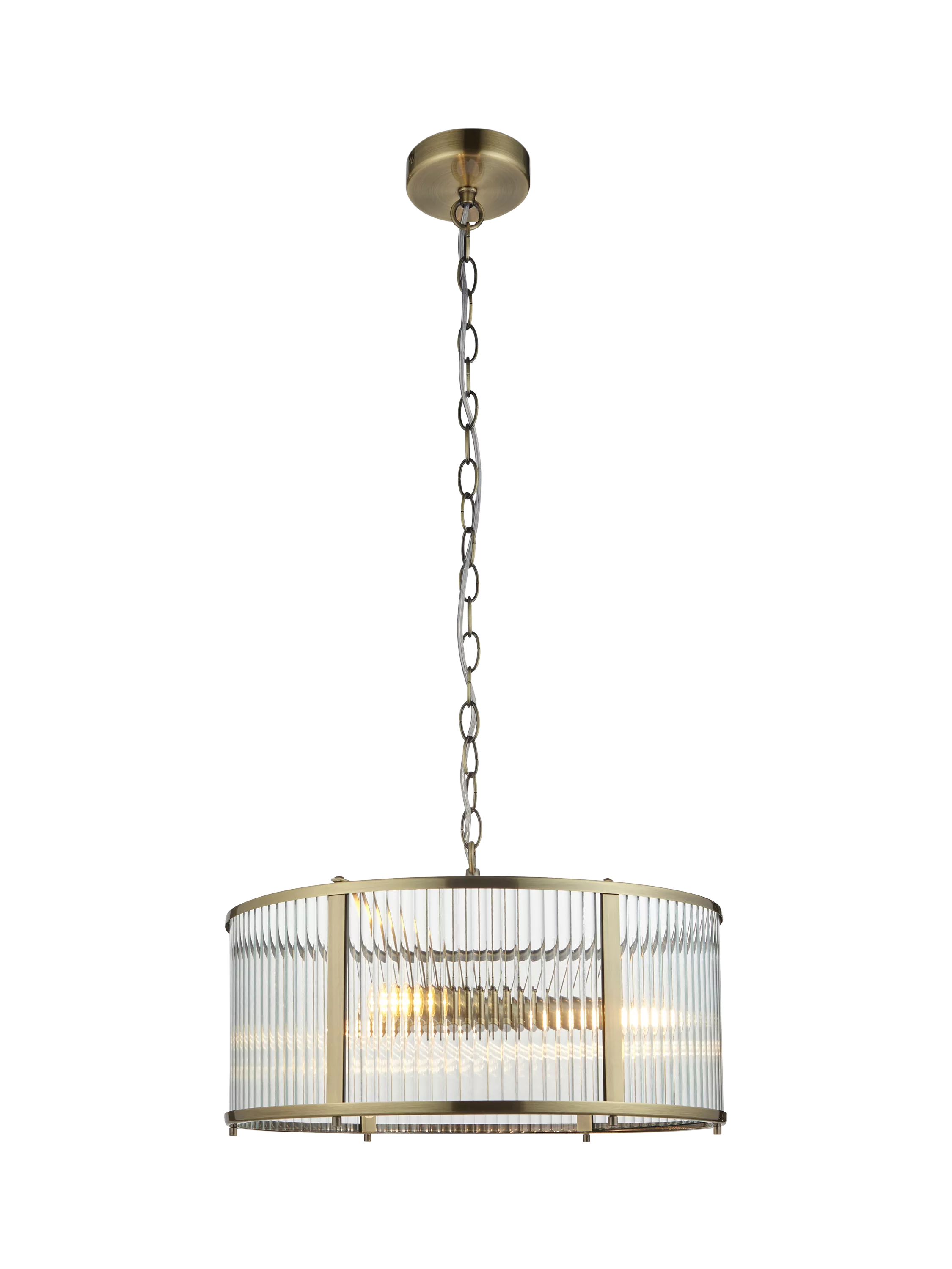 Bay Lighting Rika pendant light ribbed glass brass effect, UK version