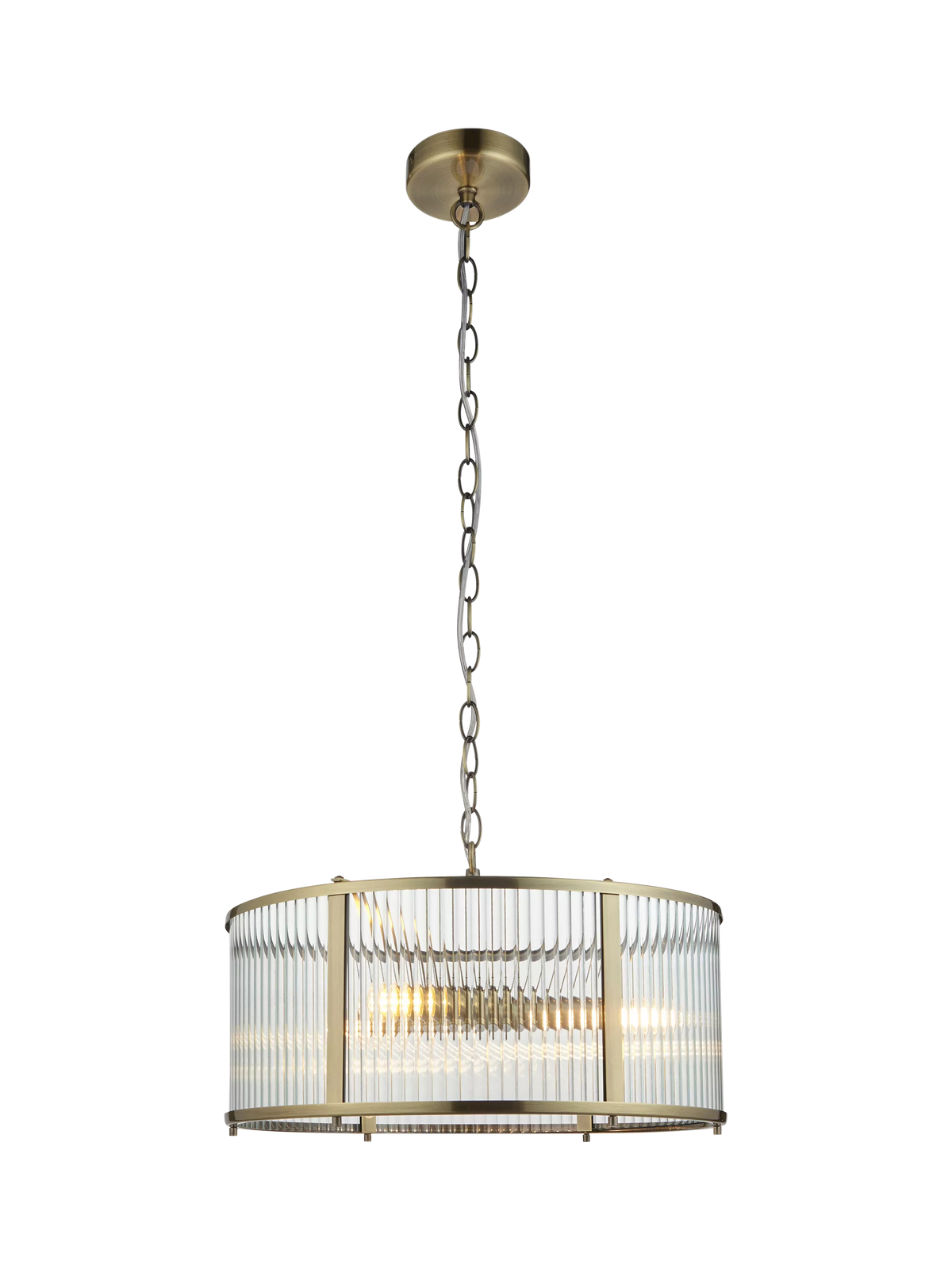 Bay Lighting Rika pendant light ribbed glass brass effect, UK version