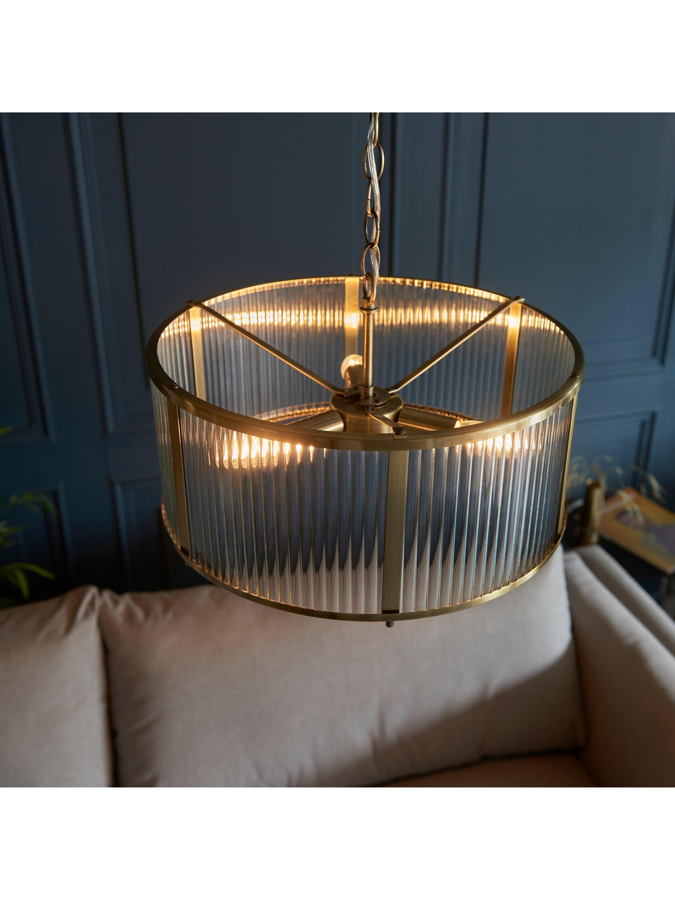 Bay Lighting Rika pendant light ribbed glass brass effect, UK version