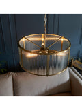 Bay Lighting Rika pendant light ribbed glass brass effect, UK version