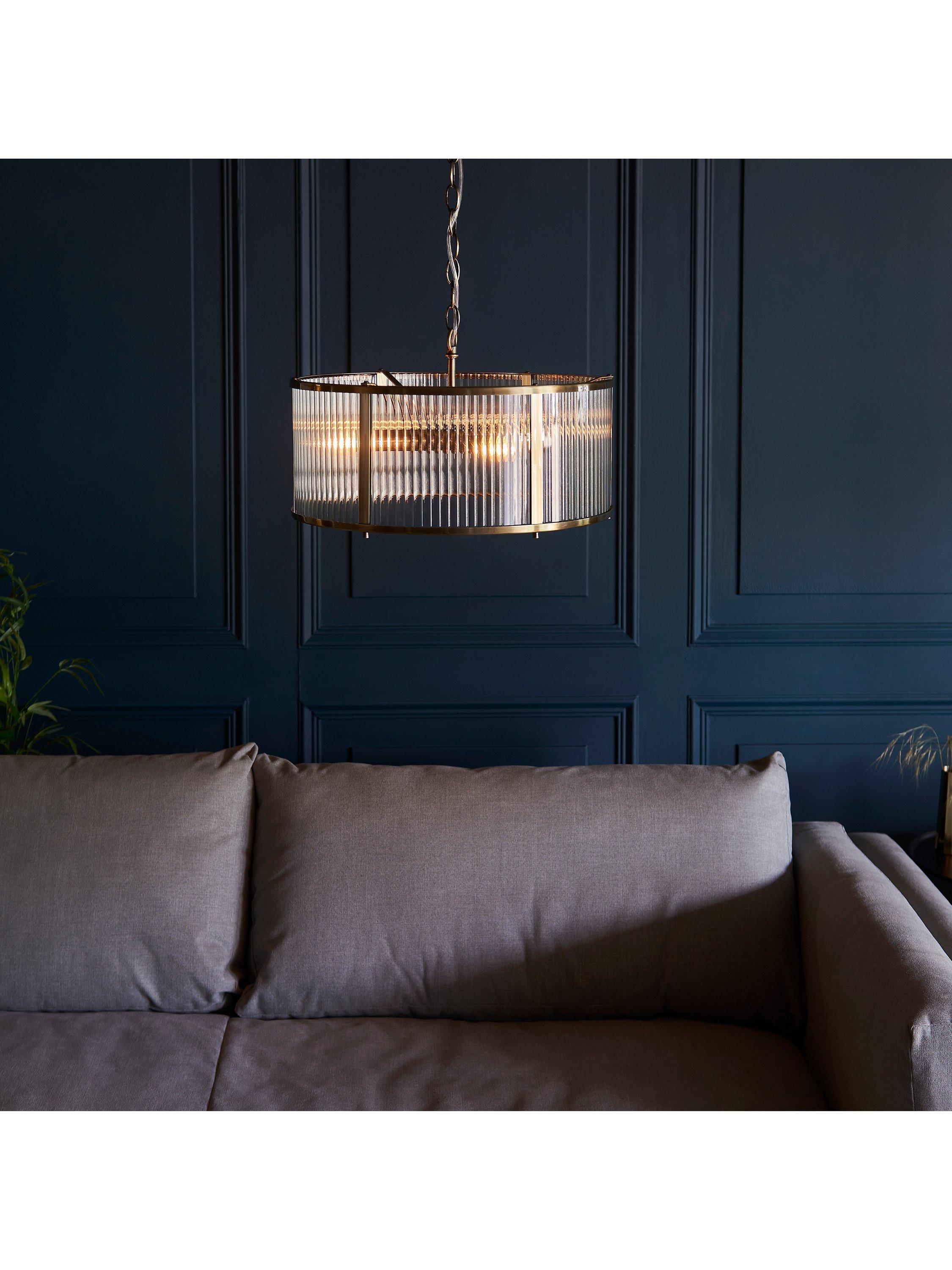 Bay Lighting Rika pendant light ribbed glass brass effect, UK version