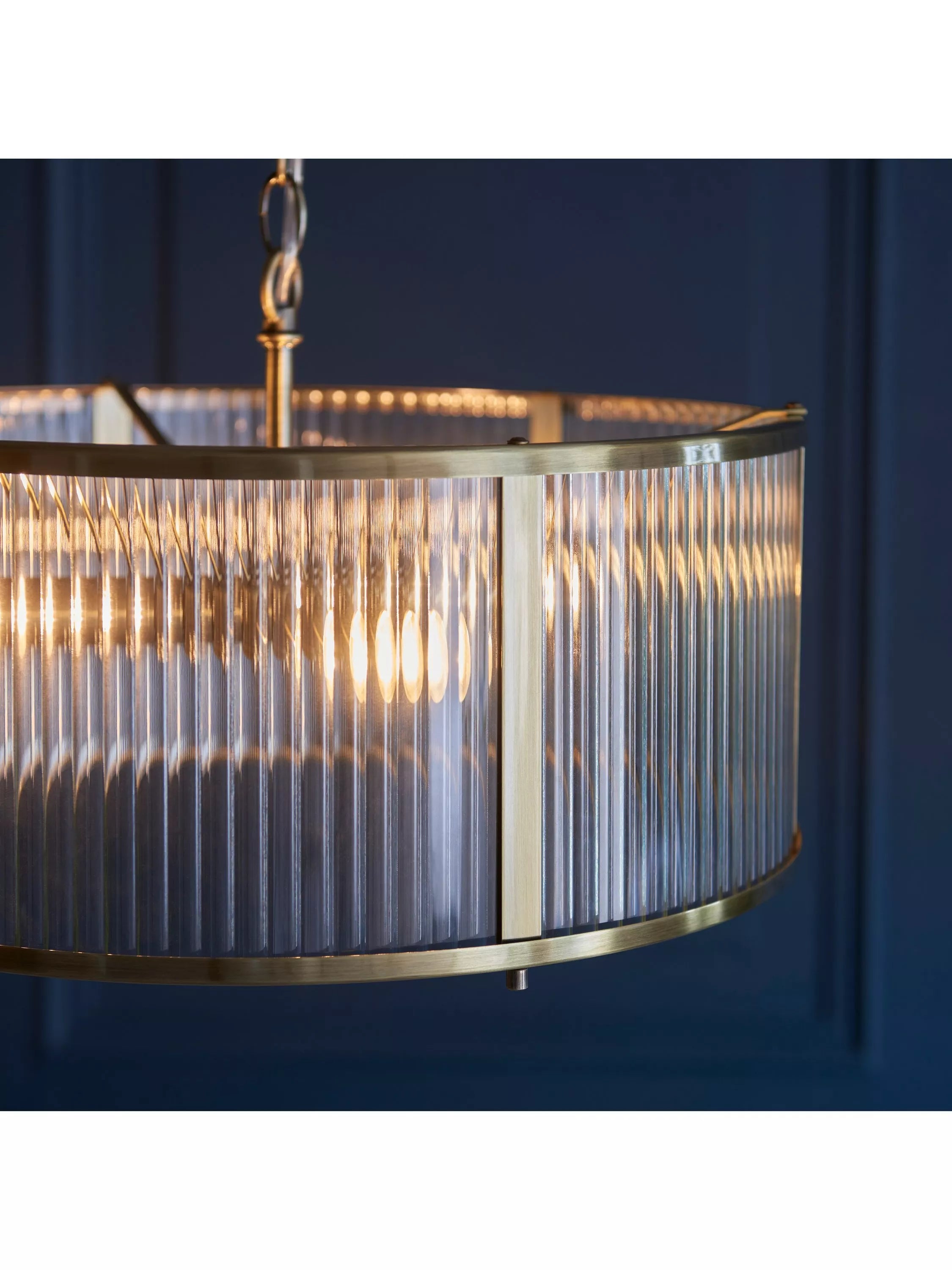 Bay Lighting Rika pendant light ribbed glass brass effect, UK version