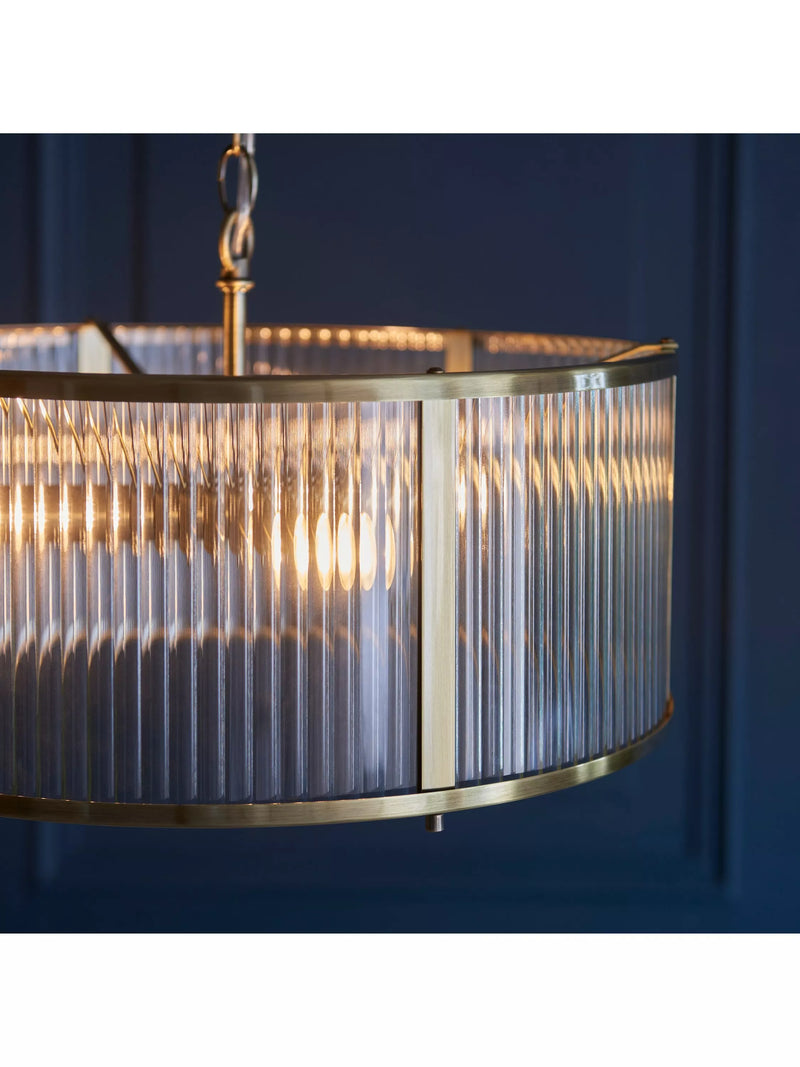 Bay Lighting Rika pendant light ribbed glass brass effect, UK version
