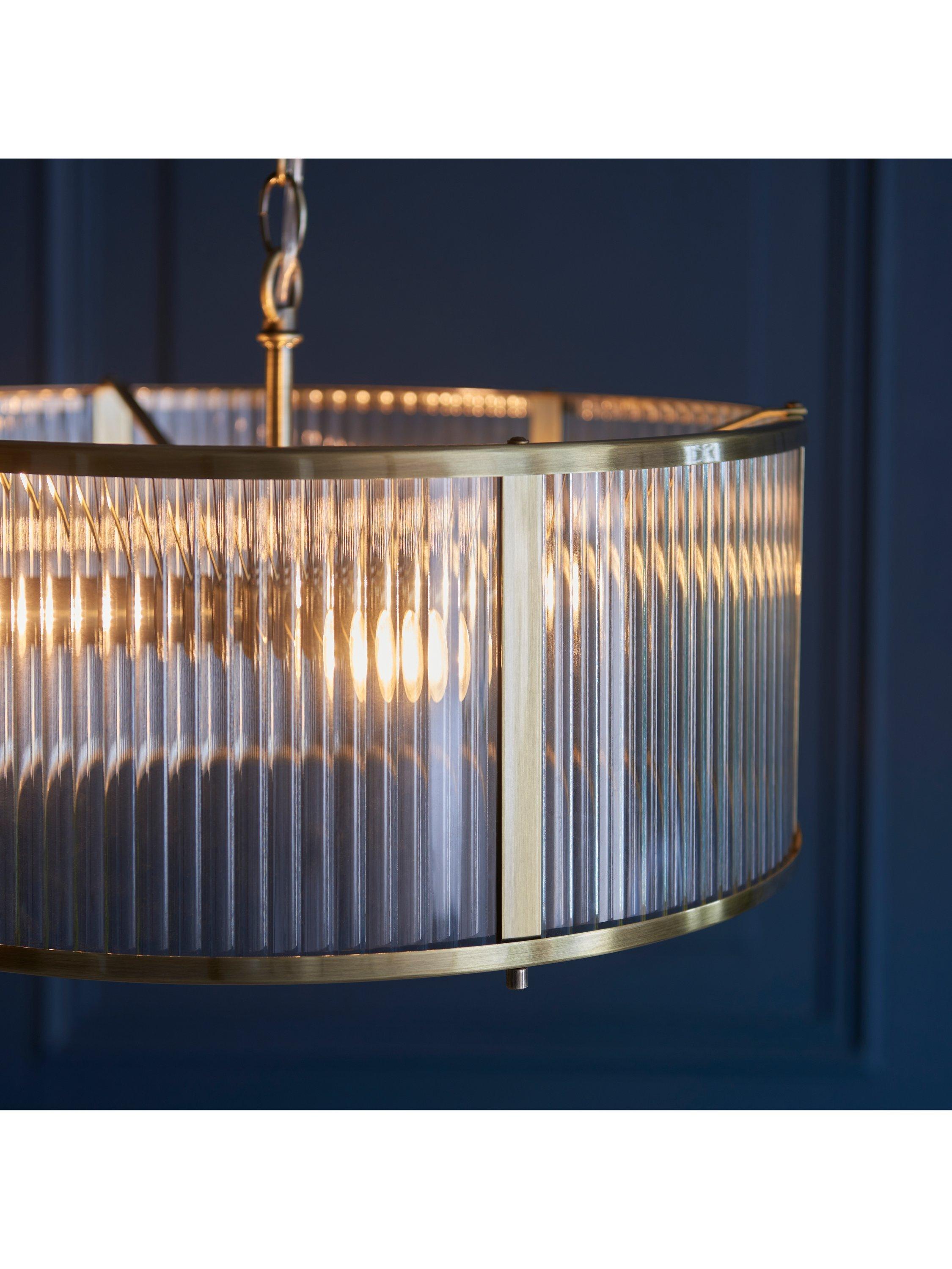 Bay Lighting Rika pendant light ribbed glass brass effect, UK version