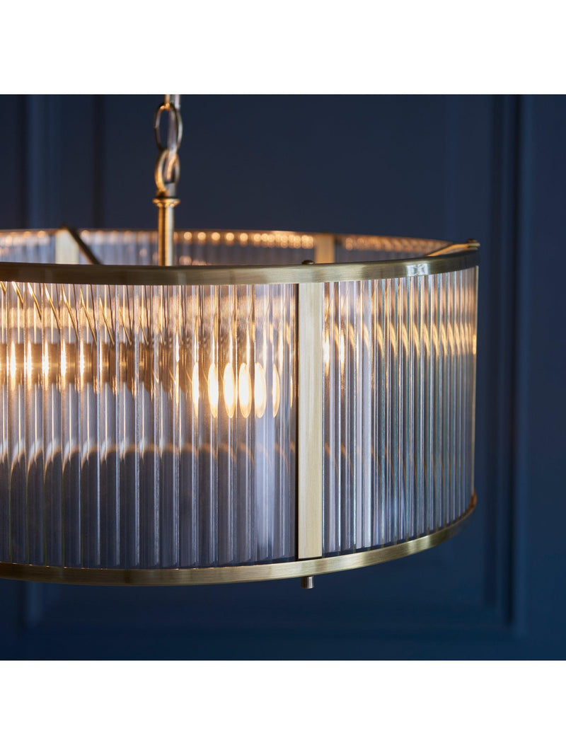 Bay Lighting Rika pendant light ribbed glass brass effect, UK version