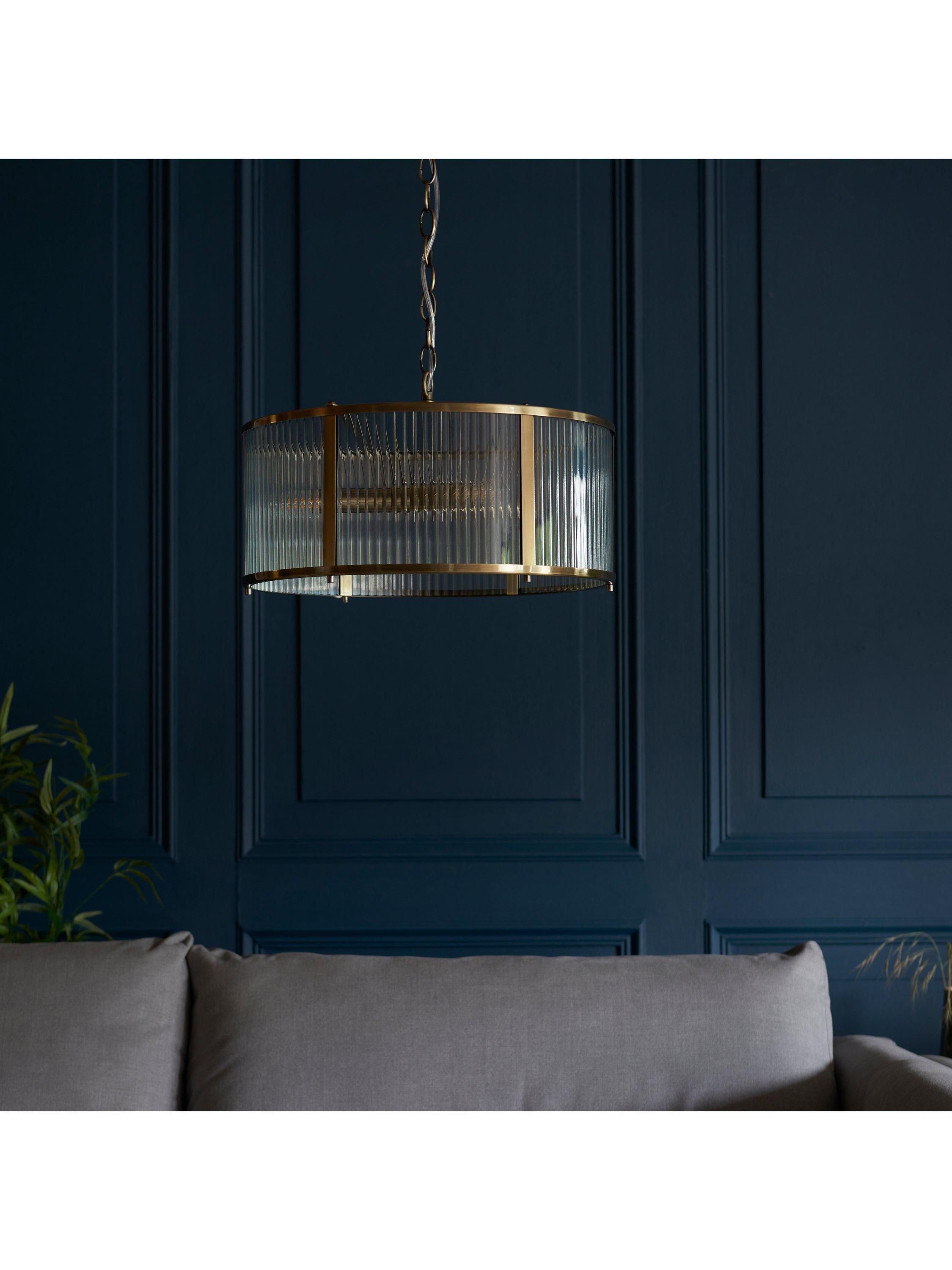 Bay Lighting Rika pendant light ribbed glass brass effect, UK version