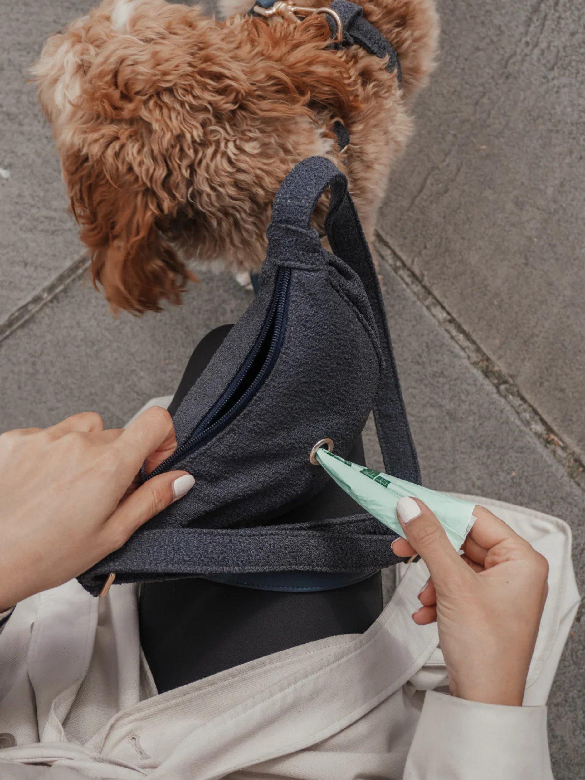 By Teddy Bouclé dog walking bag blue navy, imported from the UK