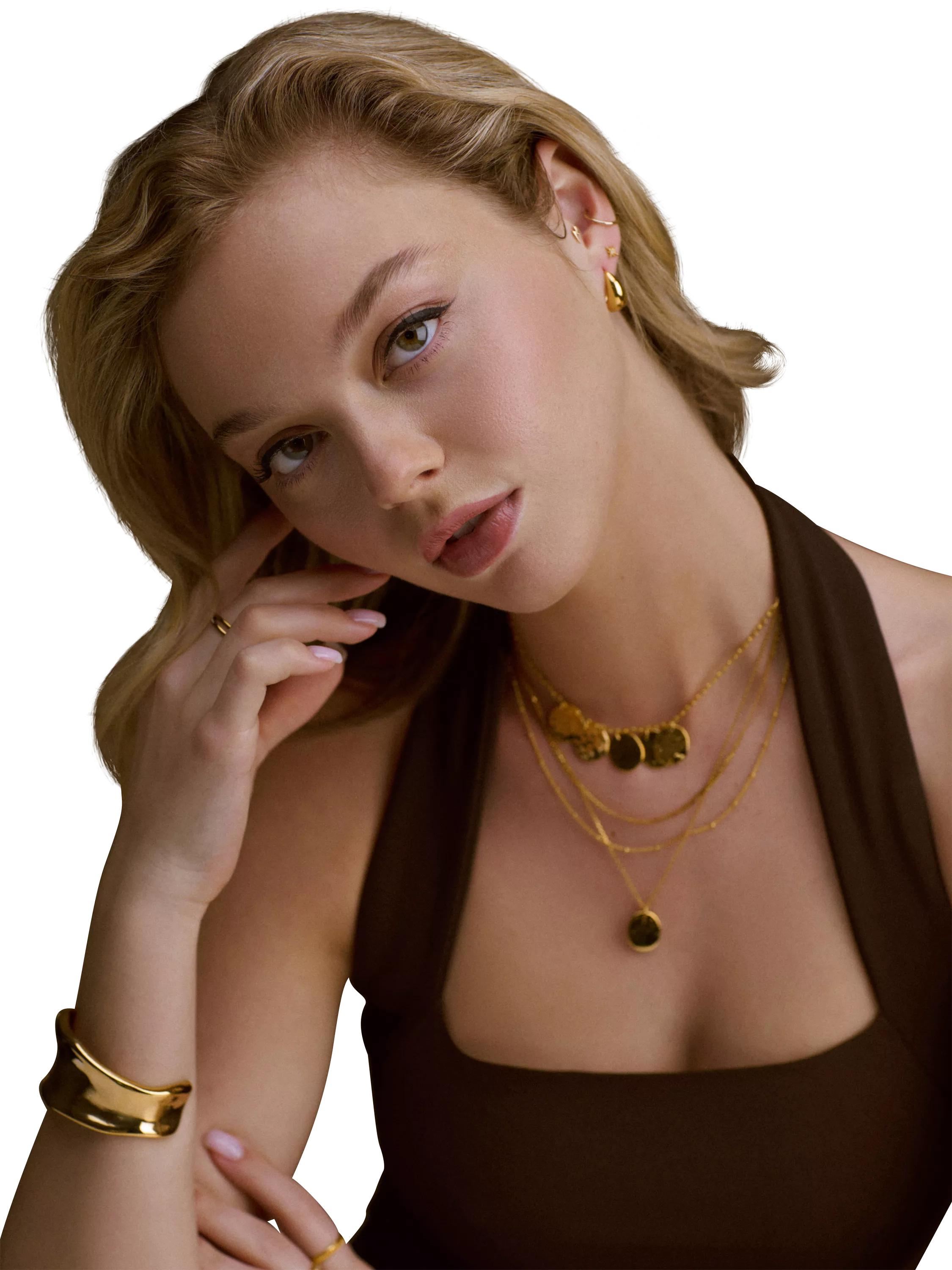 Orelia polished taper hoop earrings pale gold 15mm - British product