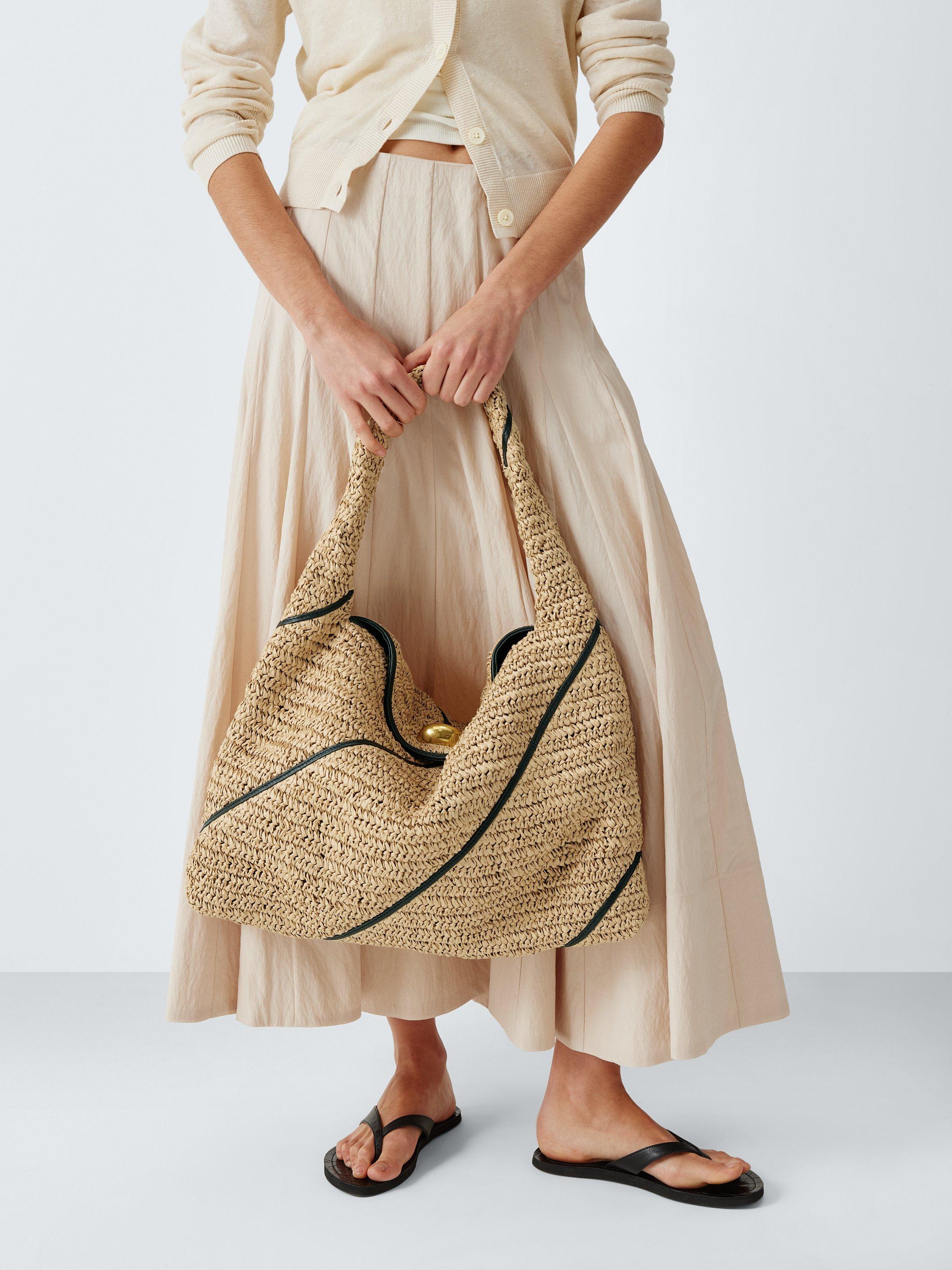 John Lewis intentional raffia tote bag, hobo style, spacious design (British brand)