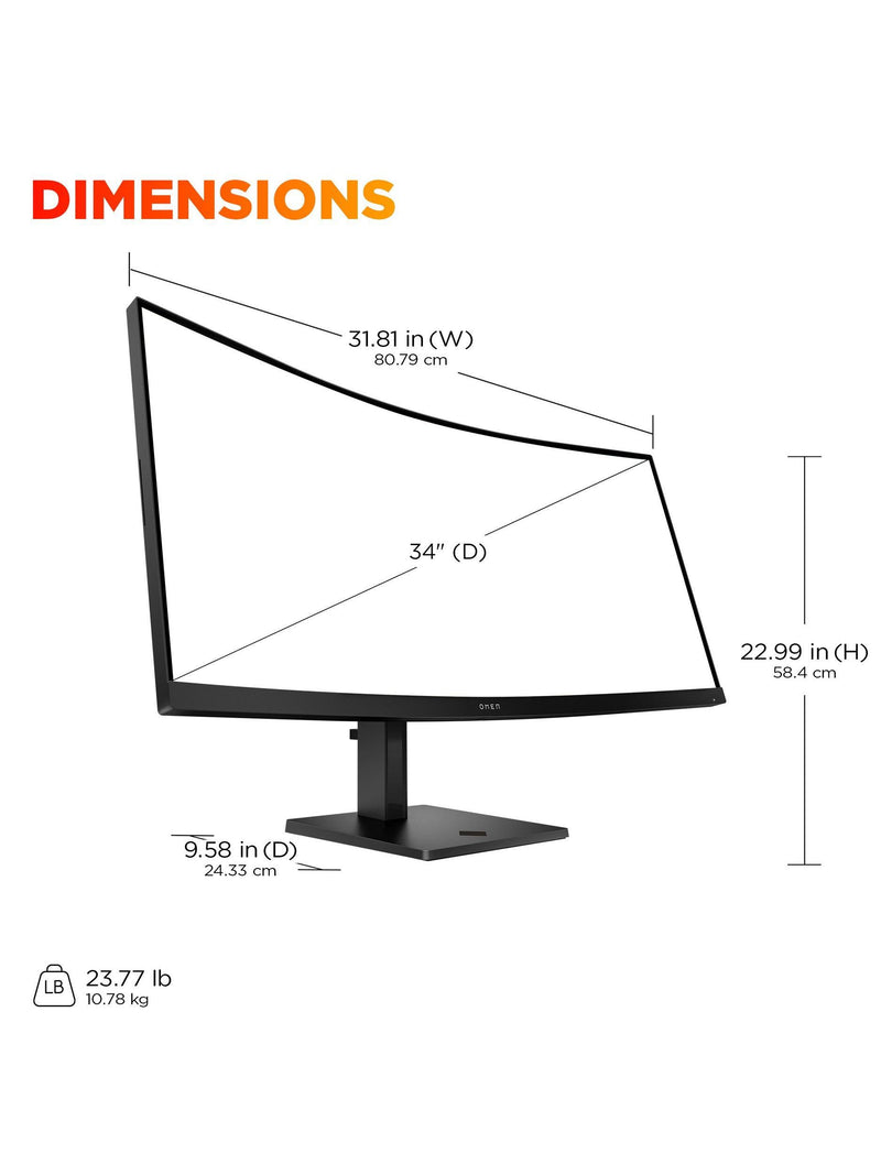 HP OMEN 34c curved WQHD gaming monitor 34 inches, imported from the UK