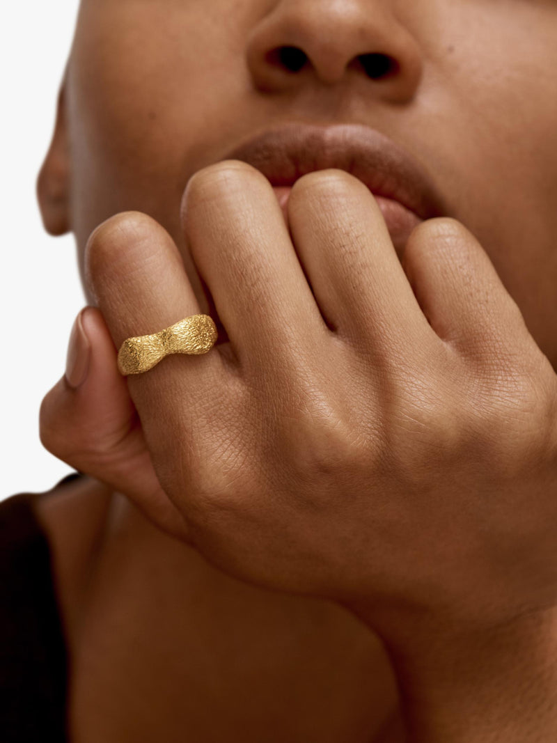 Monica Vinader Antica Bold Textured gold stacking ring (British brand)