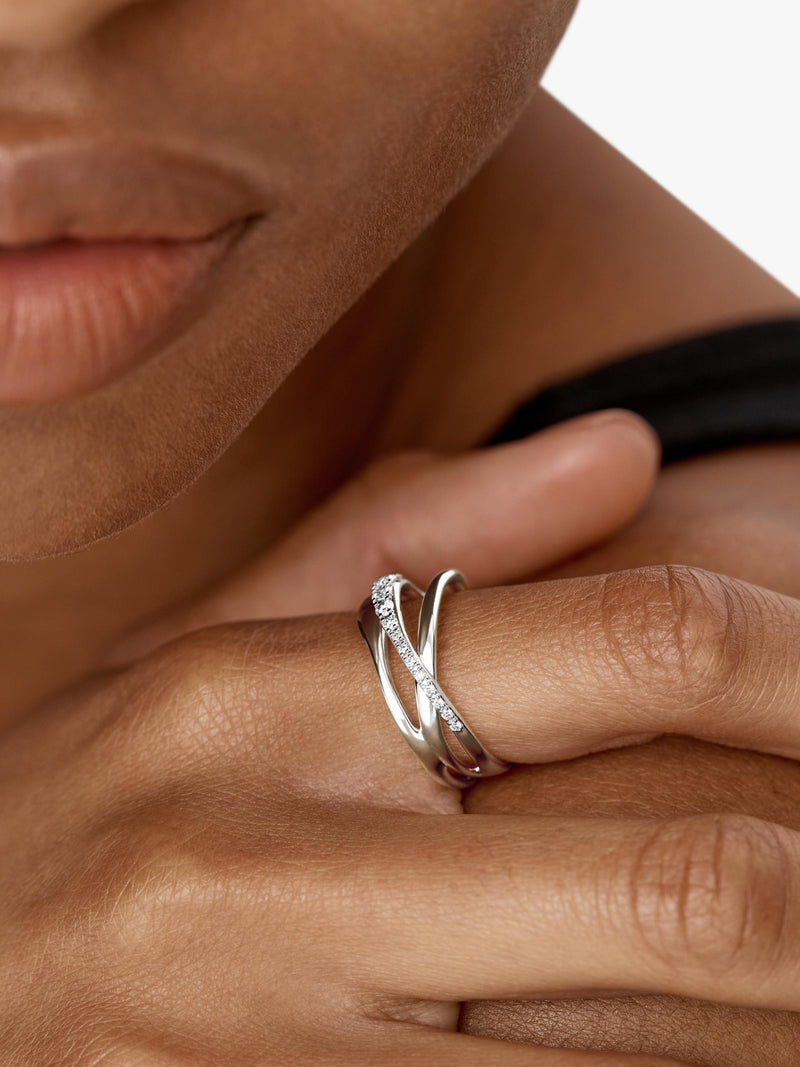 Monica Vinader Nura Pave Set Diamond Ring Silver, imported from the UK