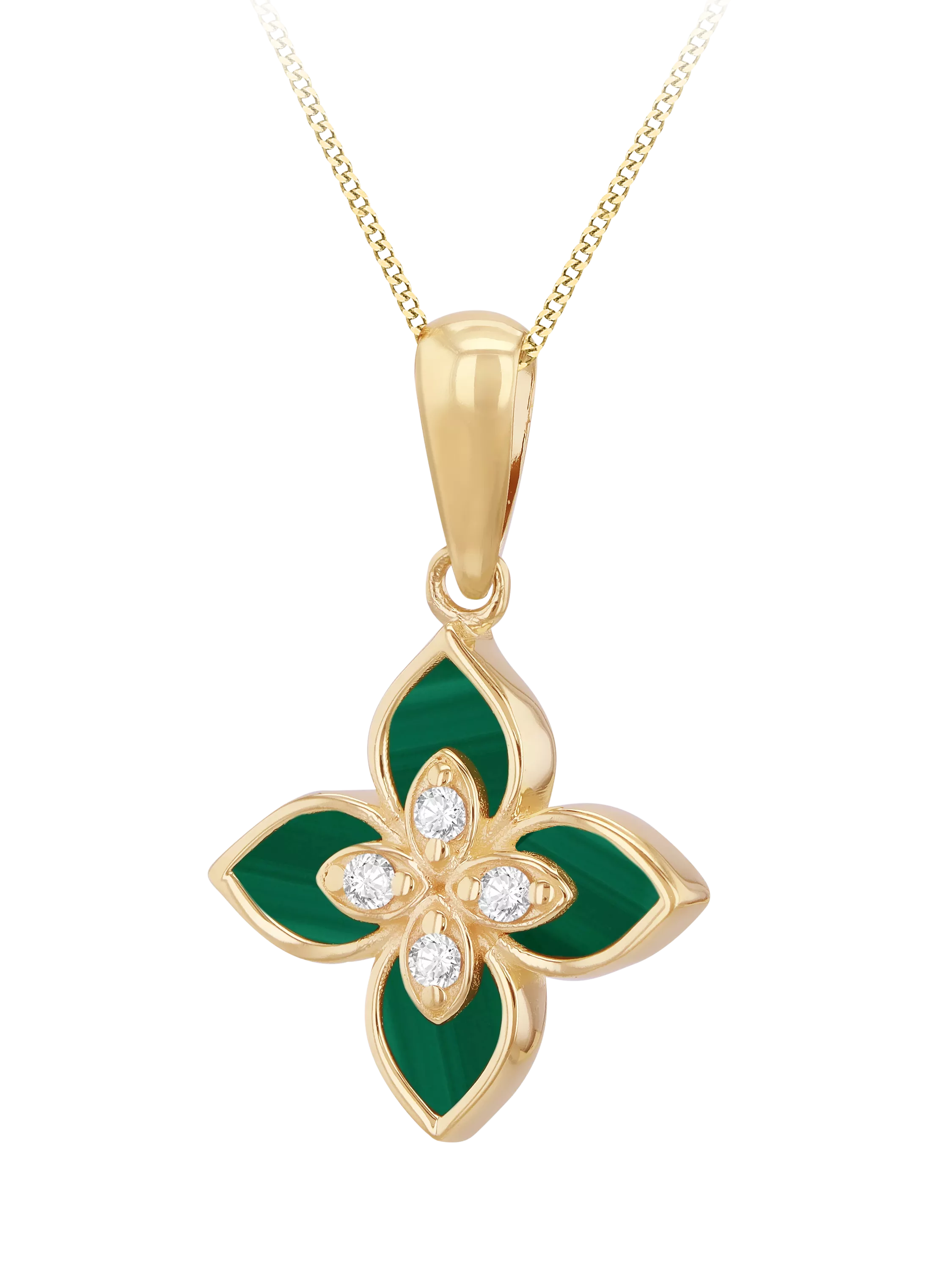 IBB pendant necklace malachite flower 9ct gold - British product