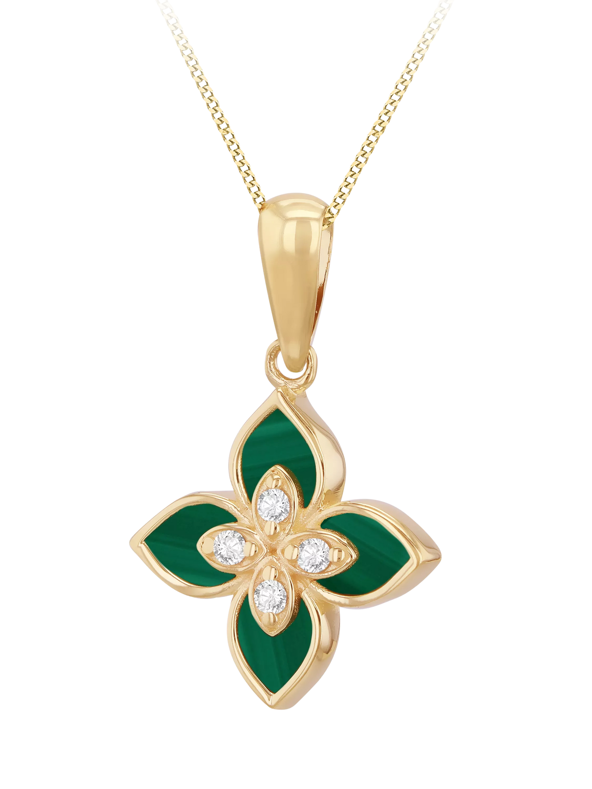 IBB pendant necklace malachite flower 9ct gold - British product