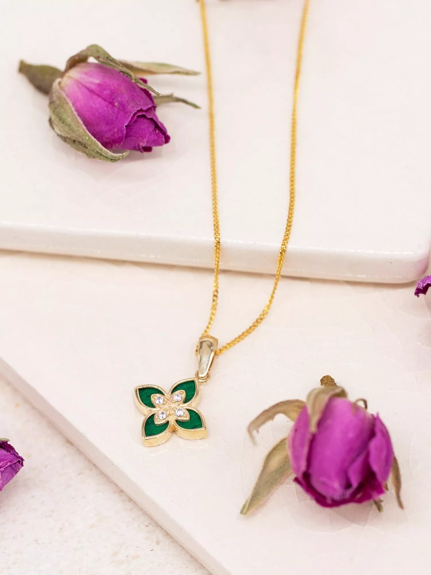 IBB pendant necklace malachite flower 9ct gold - British product
