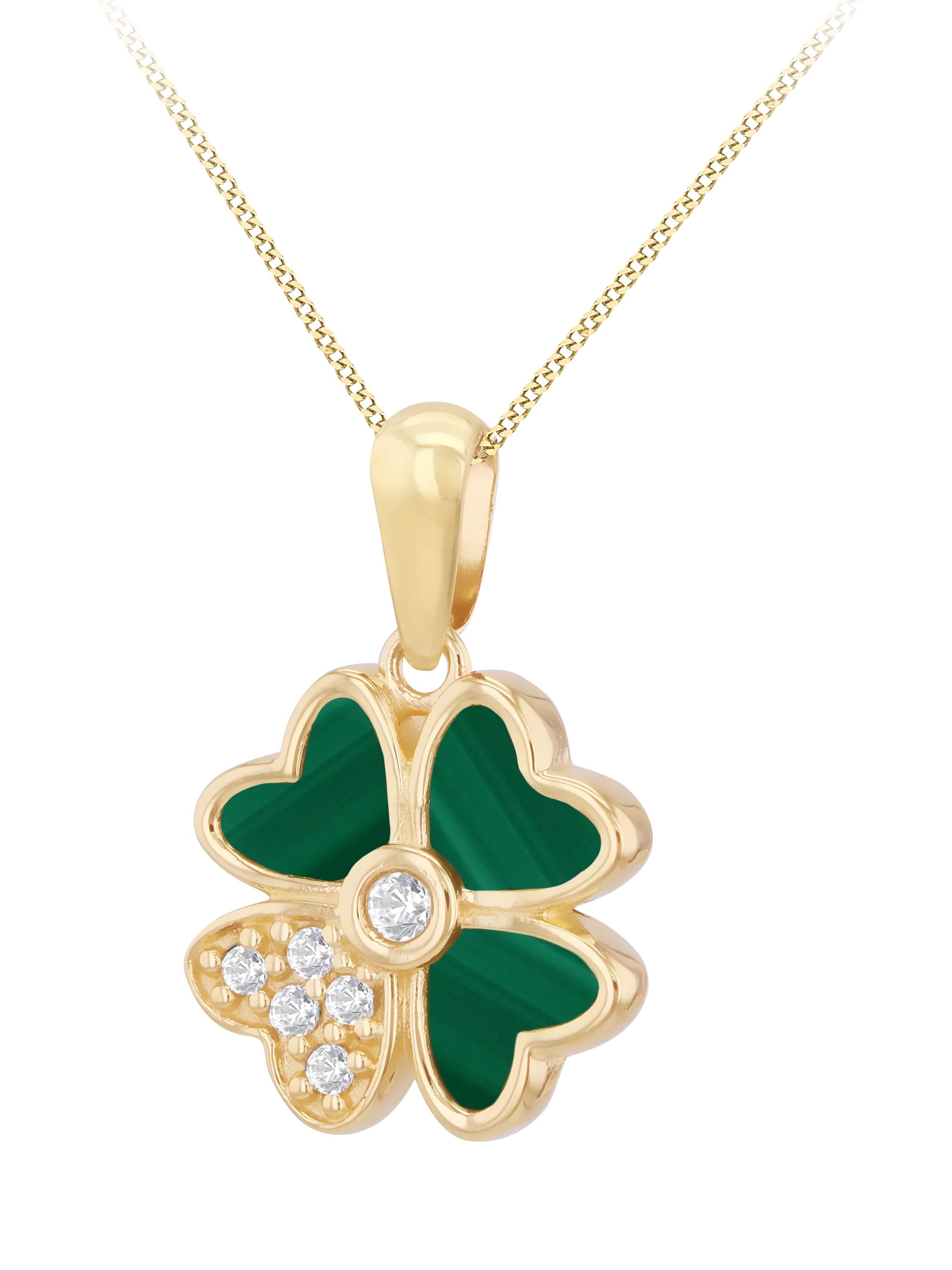 IBB malachite clover pendant 9ct gold, UK version