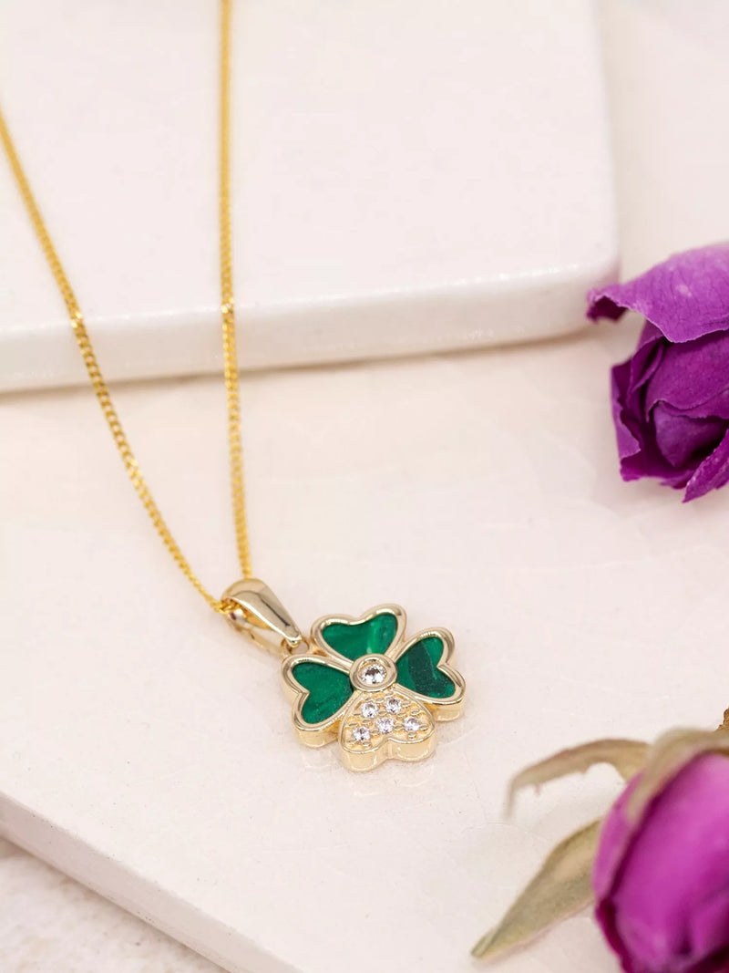 IBB malachite clover pendant 9ct gold, UK version