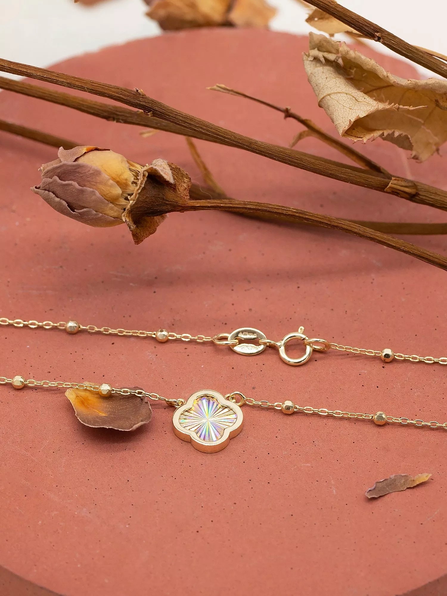 IBB 9ct yellow gold rainbow petal pendant necklace - British product