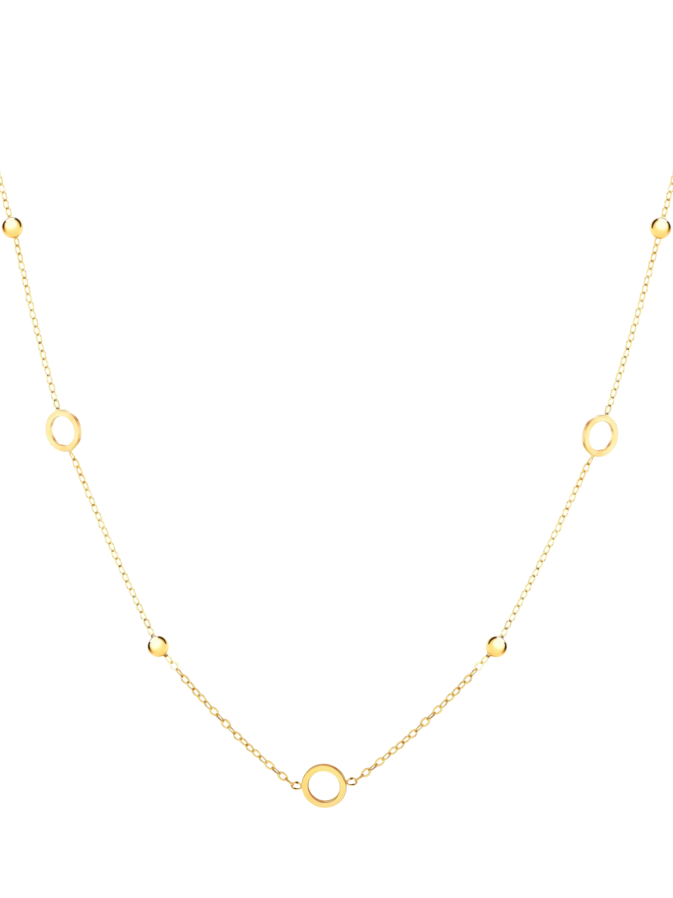 IBB 9ct yellow gold circle and bead necklace 46cm, imported from the UK