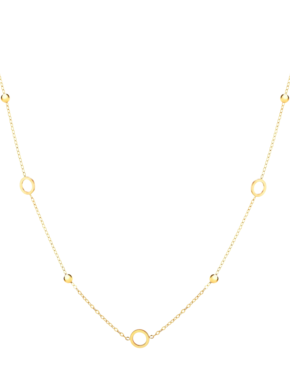 IBB 9ct yellow gold circle and bead necklace 46cm, imported from the UK