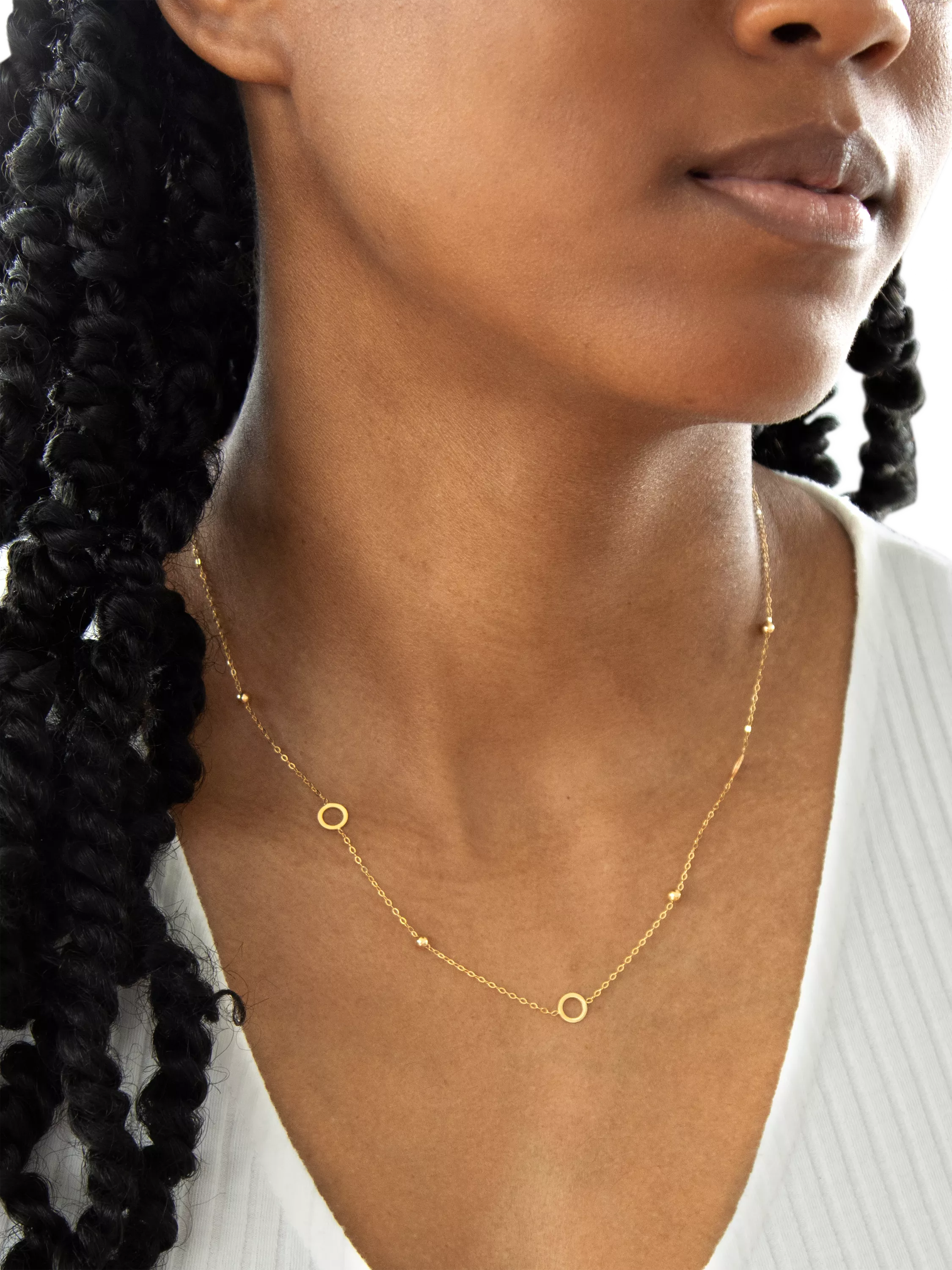 IBB 9ct yellow gold circle and bead necklace 46cm, imported from the UK