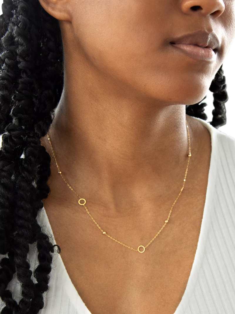 IBB 9ct yellow gold circle and bead necklace 46cm, imported from the UK