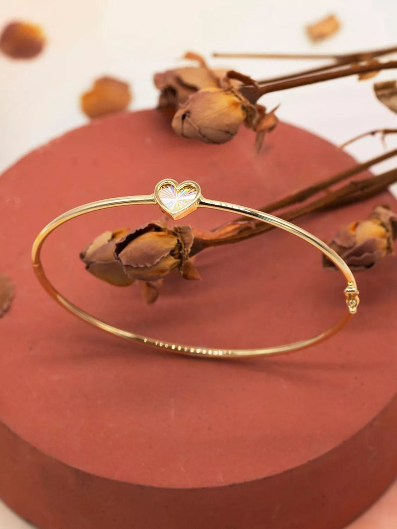 IBB 9ct yellow gold rainbow heart bangle, imported from the UK