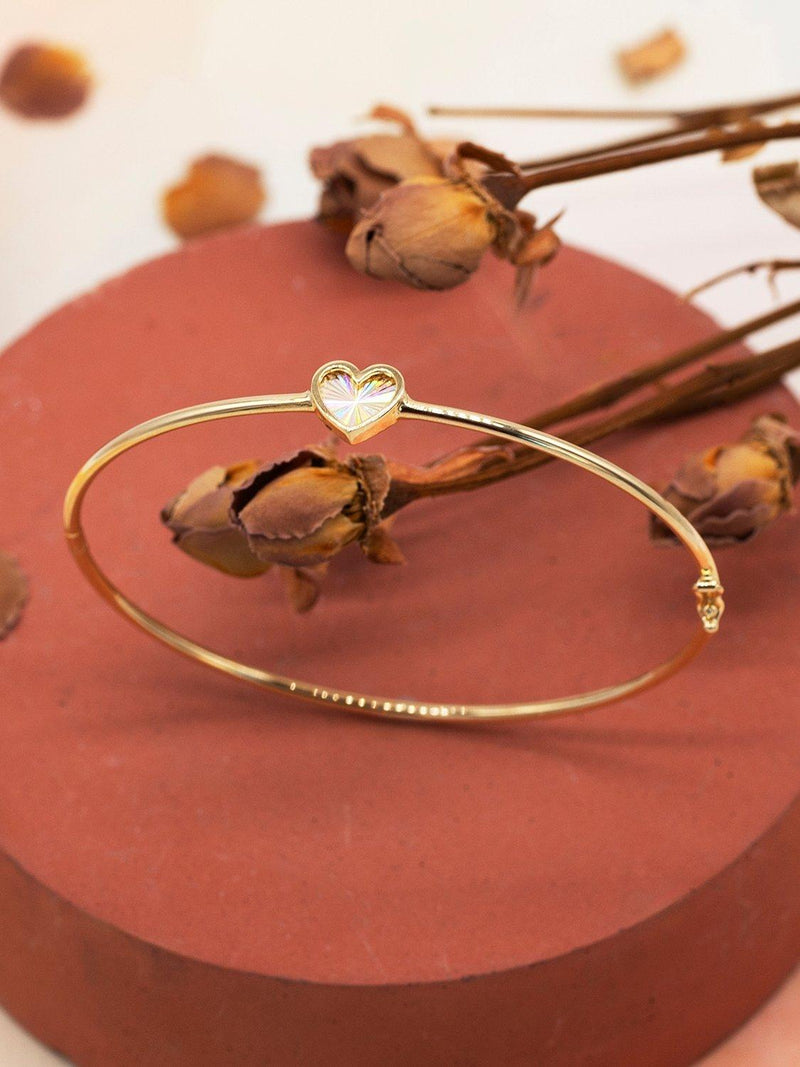 IBB 9ct yellow gold rainbow heart bangle, imported from the UK