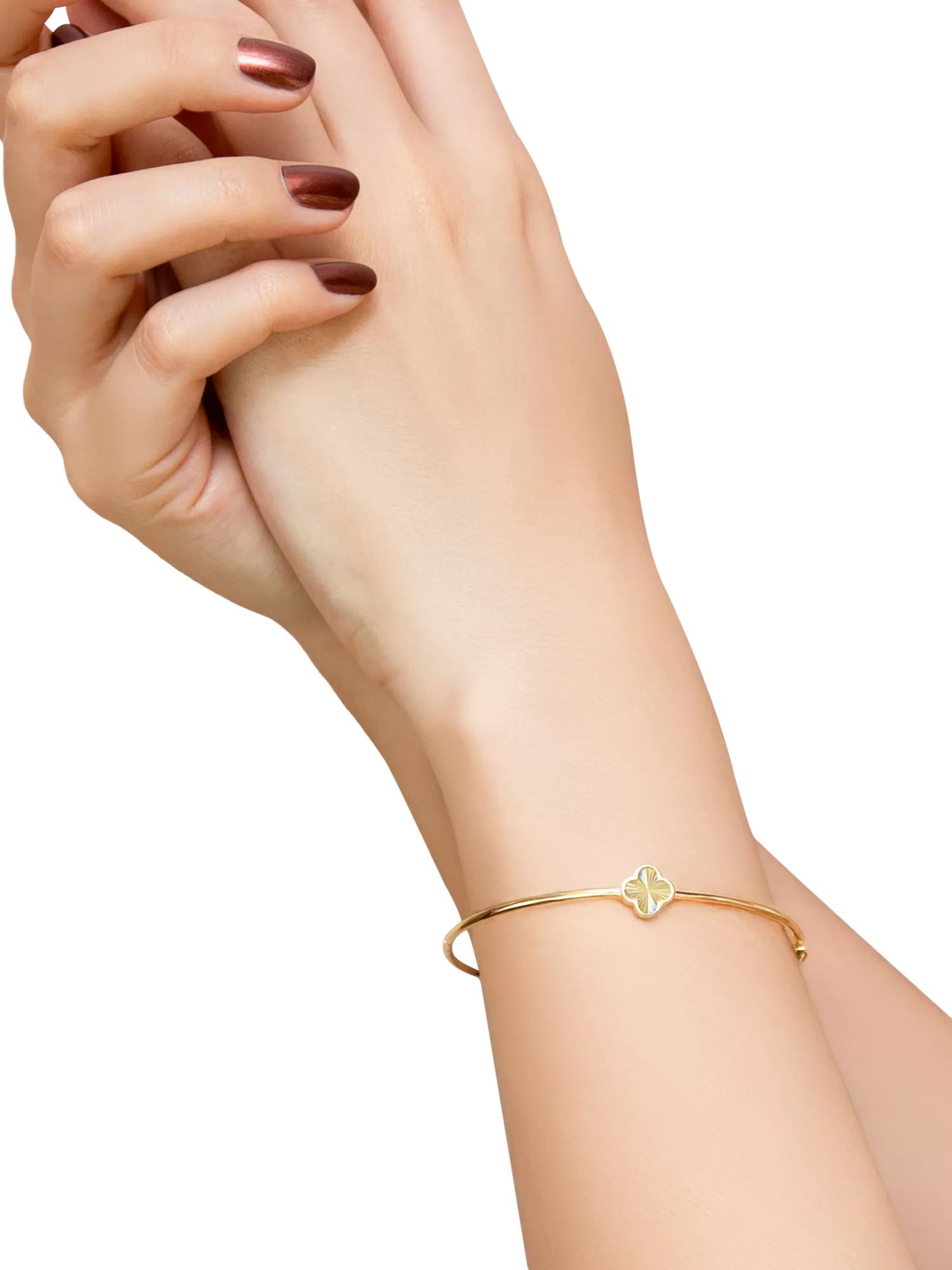 IBB 9ct yellow gold rainbow petal bangle with 8mm pendant (British brand)
