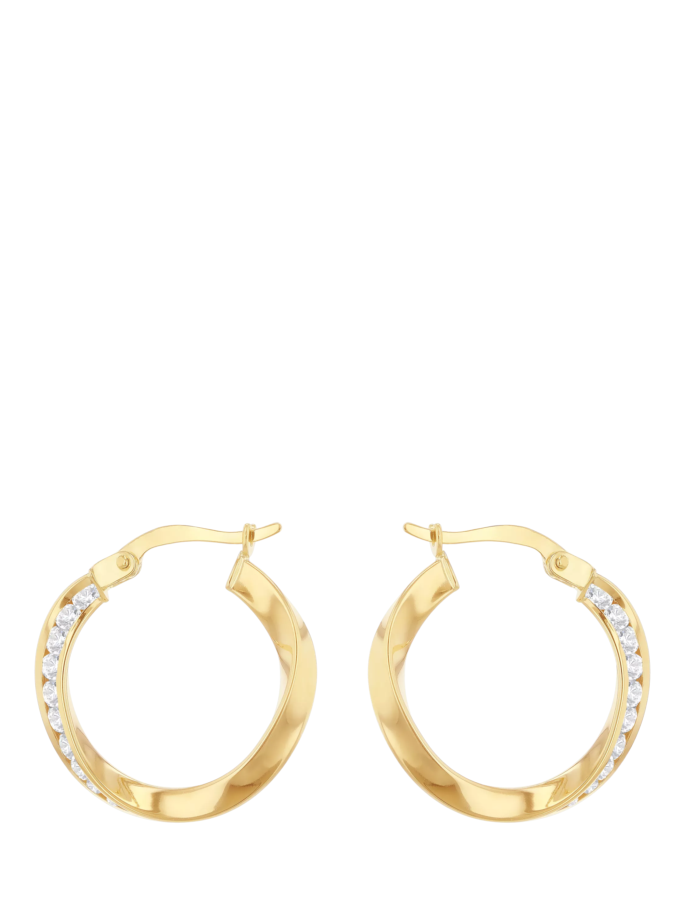 IBB 9ct yellow gold twist CZ creole earrings, UK version