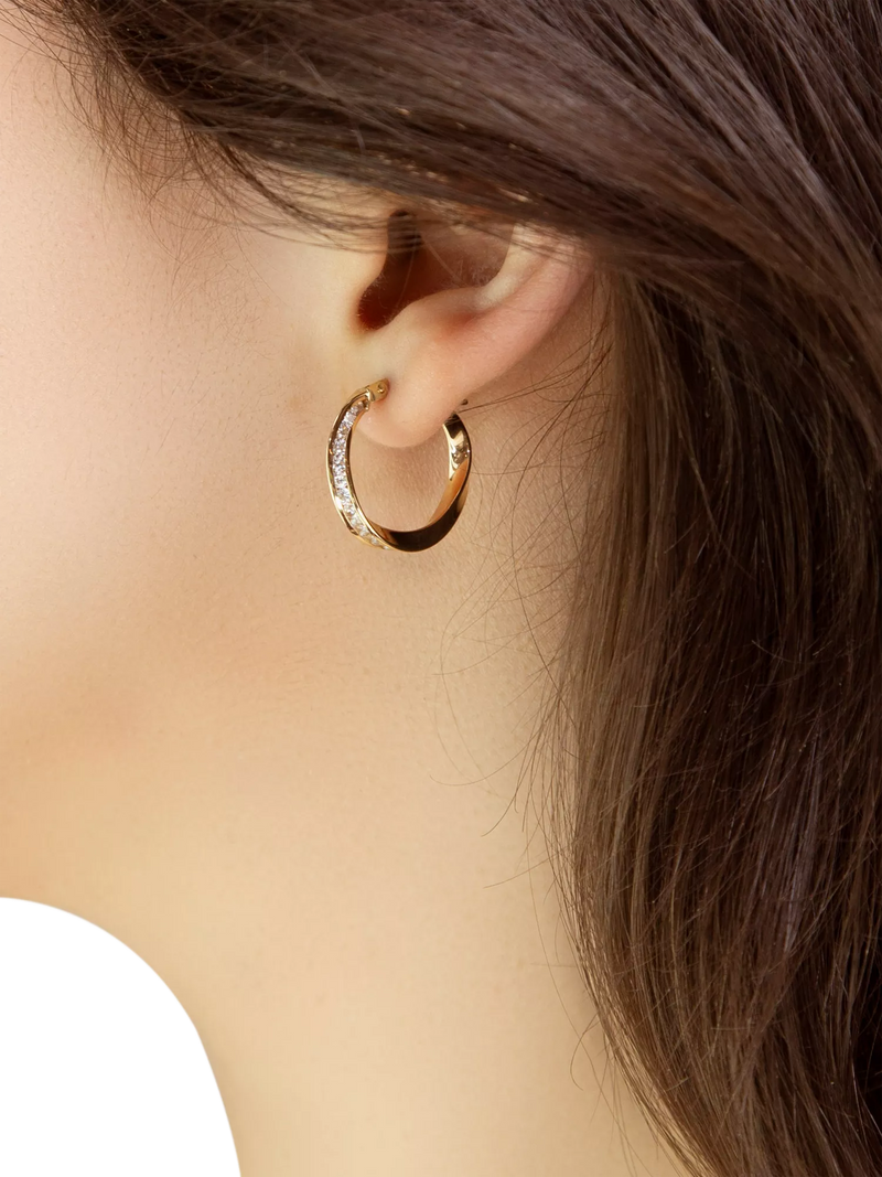 IBB 9ct yellow gold twist CZ creole earrings, UK version