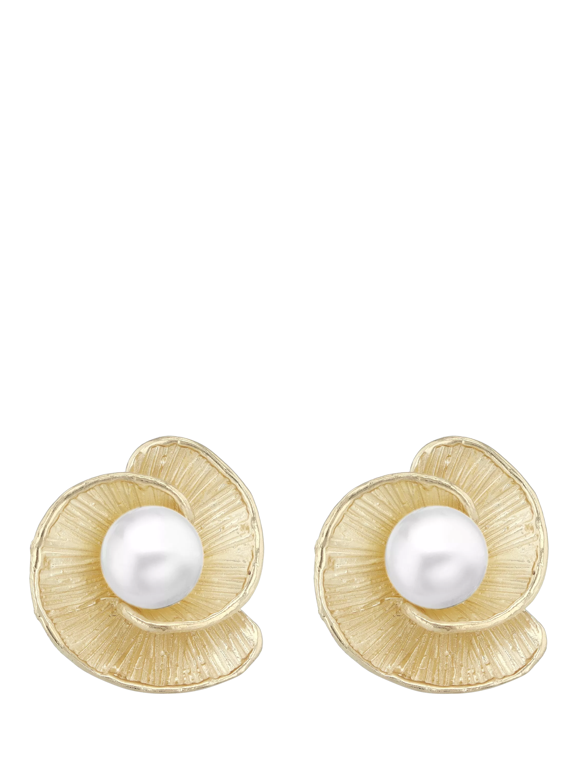 IBB 9ct yellow gold freshwater pearl flower stud earrings, imported from the UK