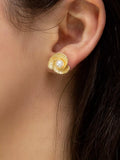 IBB 9ct yellow gold freshwater pearl flower stud earrings, imported from the UK