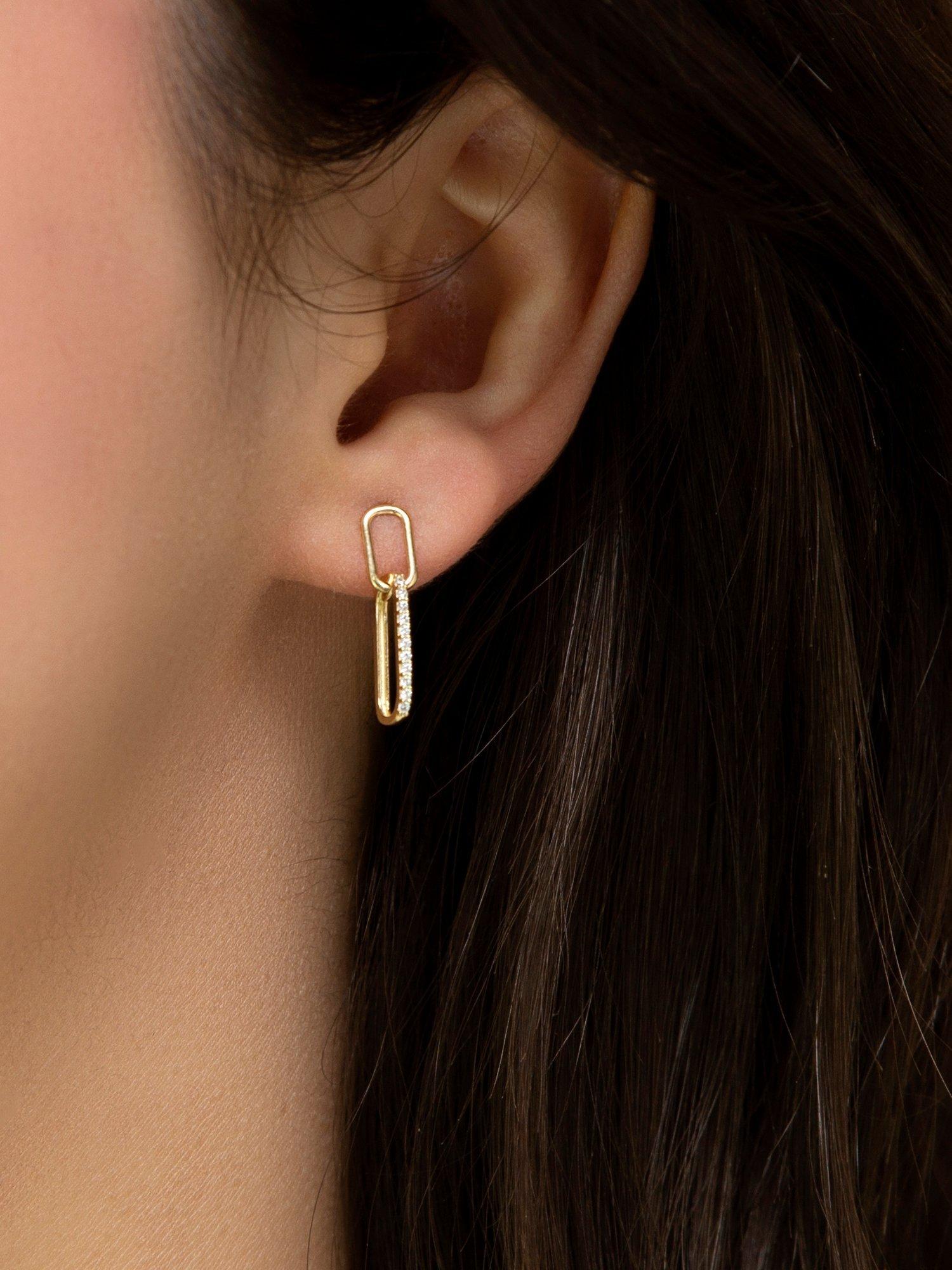 IBB gold drop earrings with cubic zirconia, UK version