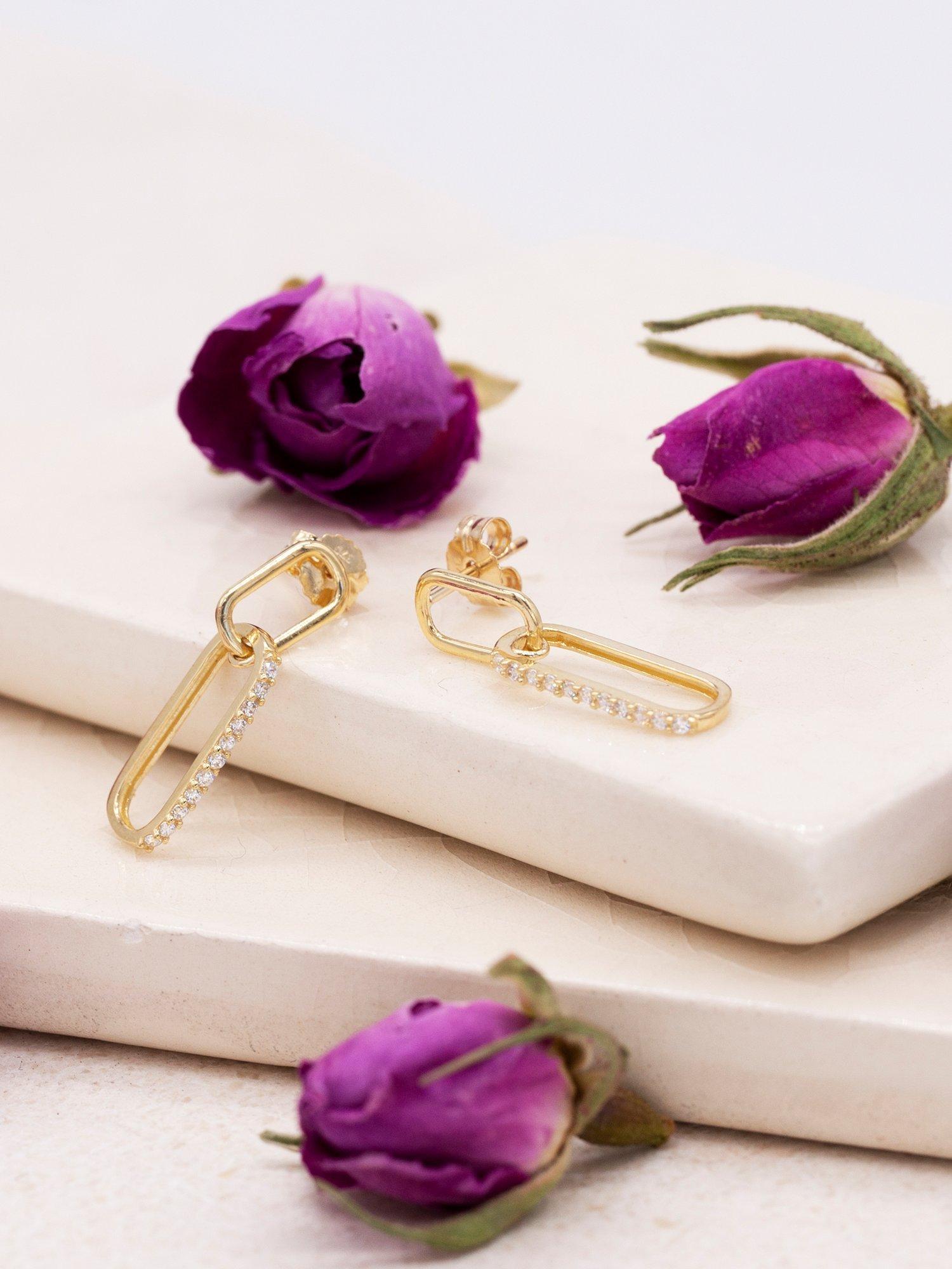 IBB gold drop earrings with cubic zirconia, UK version