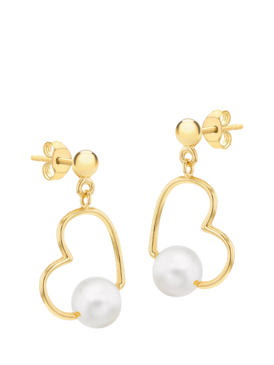 John Lewis IBB Freshwater Pearl Heart Drop Earrings in Yellow Gold- Buy online at McGrocer