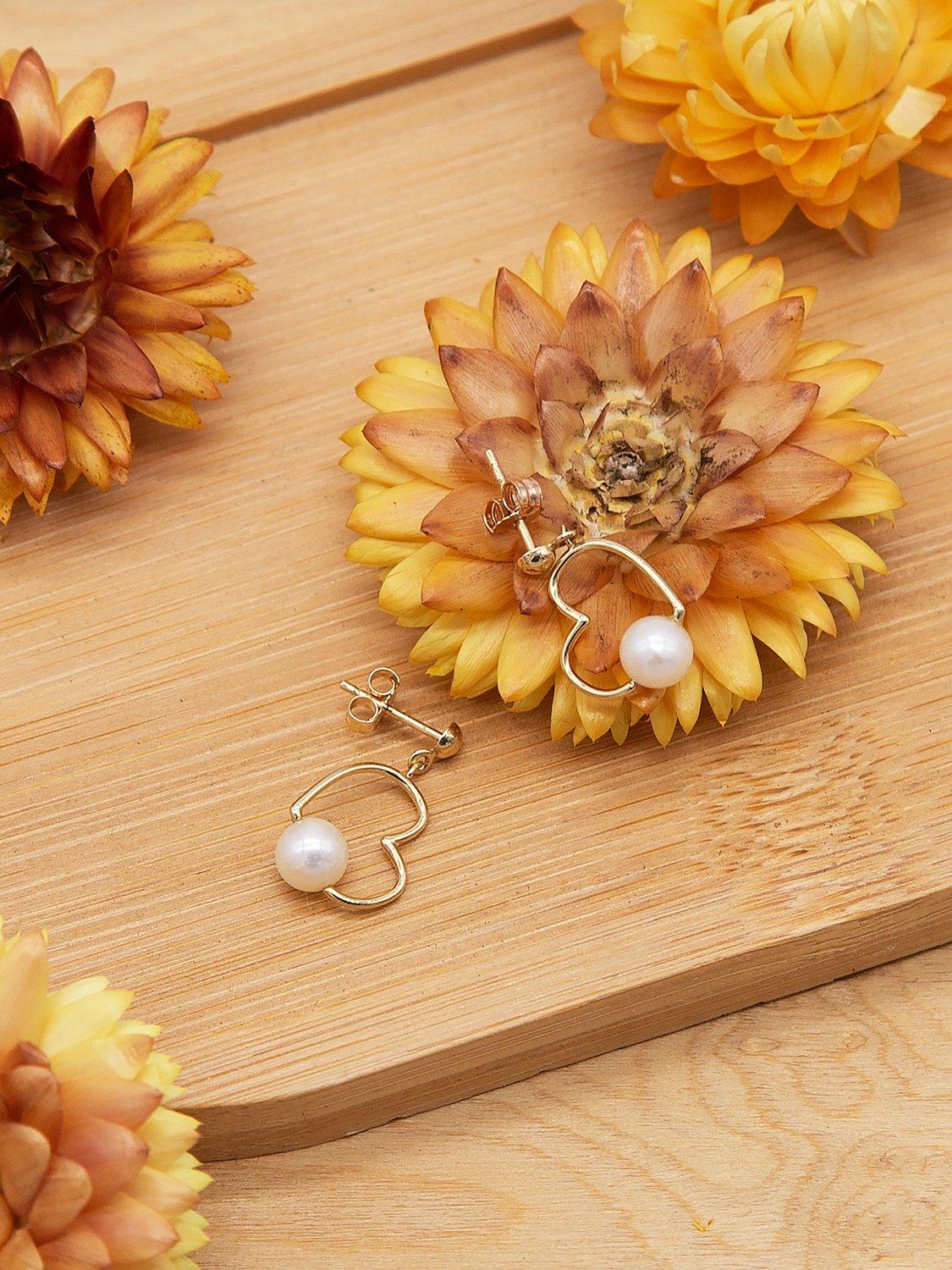 IBB freshwater pearl heart drop earrings yellow gold - British product