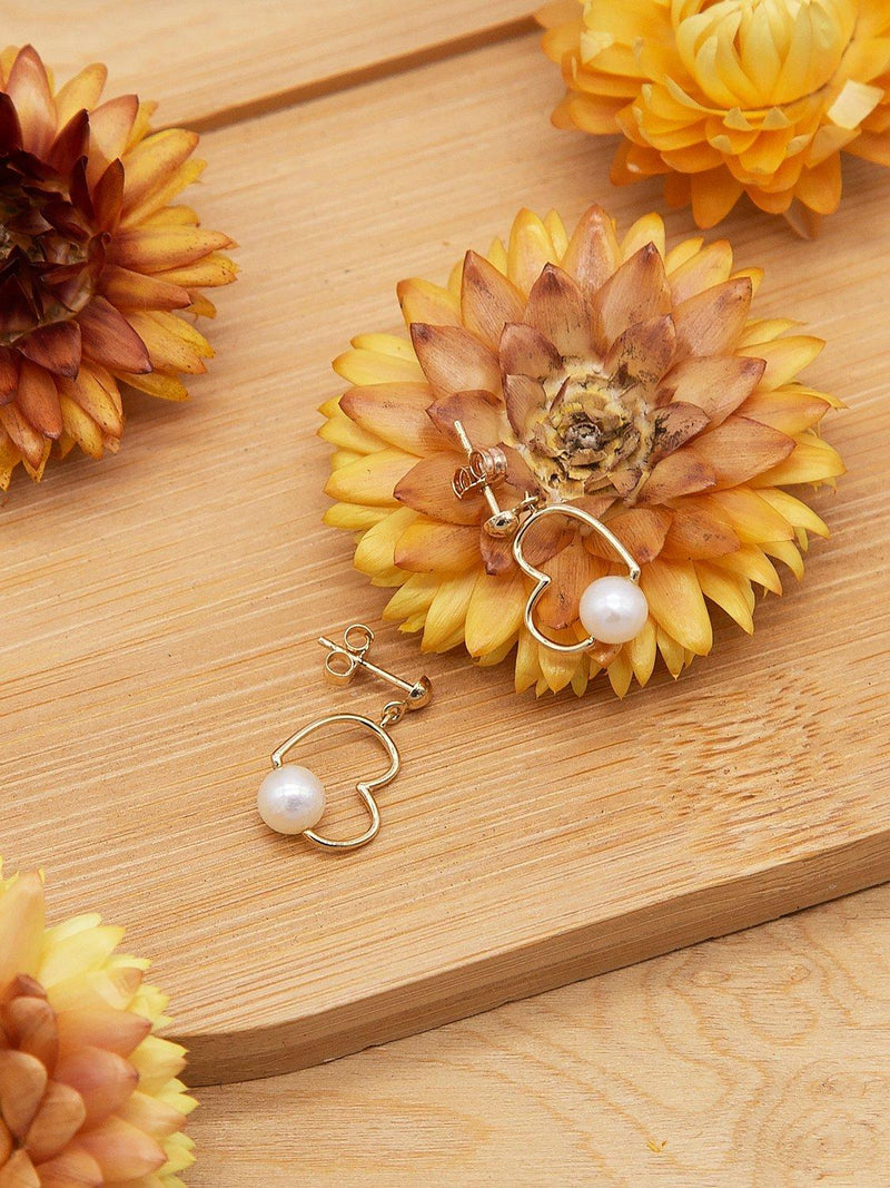IBB freshwater pearl heart drop earrings yellow gold - British product