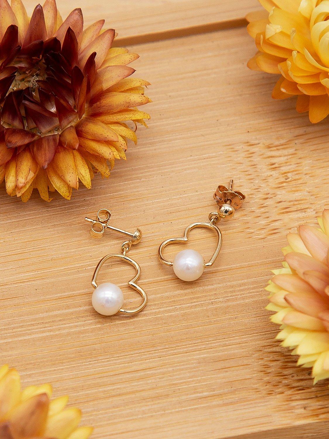 IBB freshwater pearl heart drop earrings yellow gold - British product