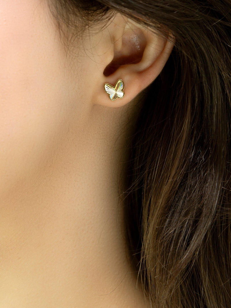 IBB 9ct yellow gold rainbow butterfly stud earrings, imported from the UK