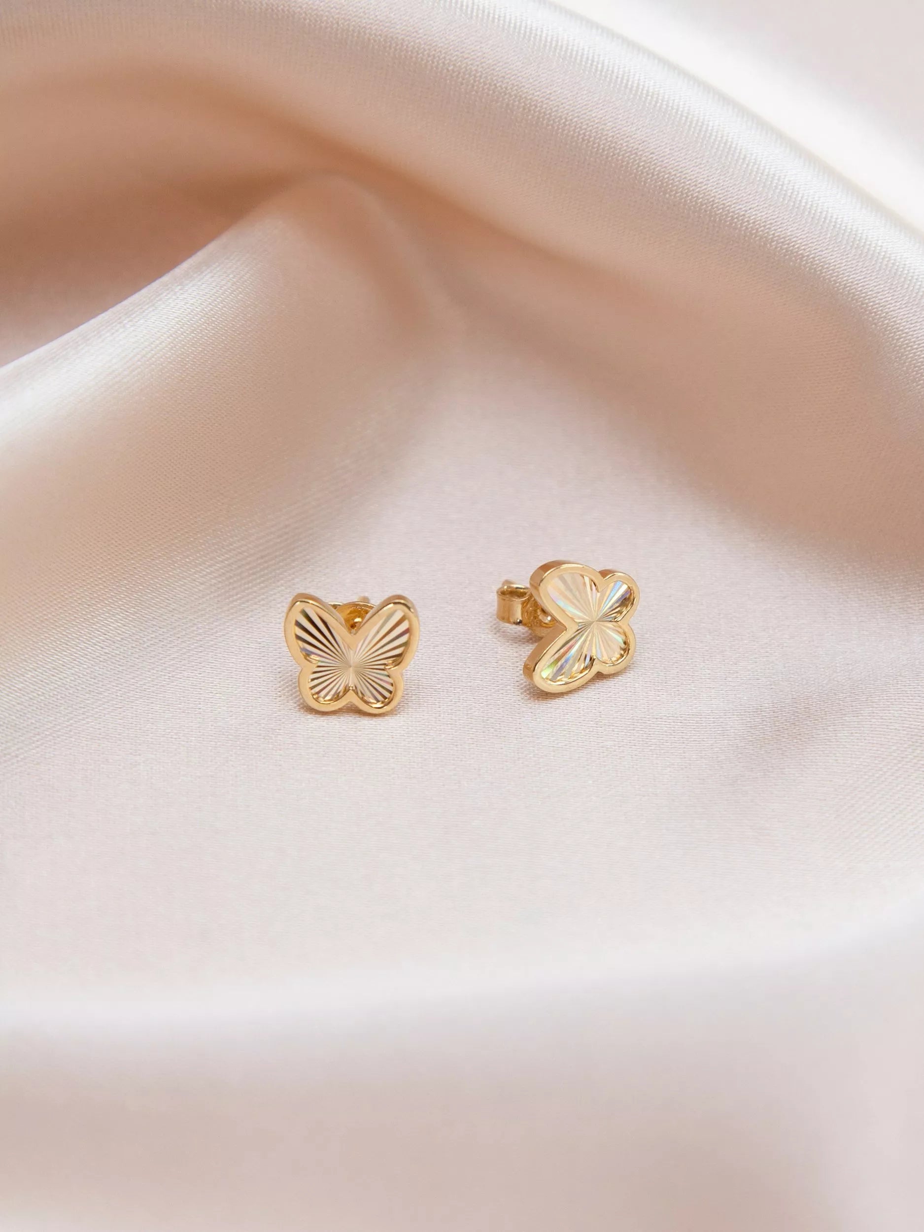 IBB 9ct yellow gold rainbow butterfly stud earrings, imported from the UK