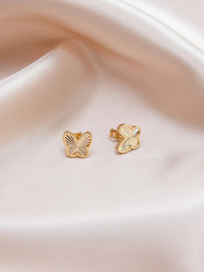 IBB 9ct yellow gold rainbow butterfly stud earrings, imported from the UK