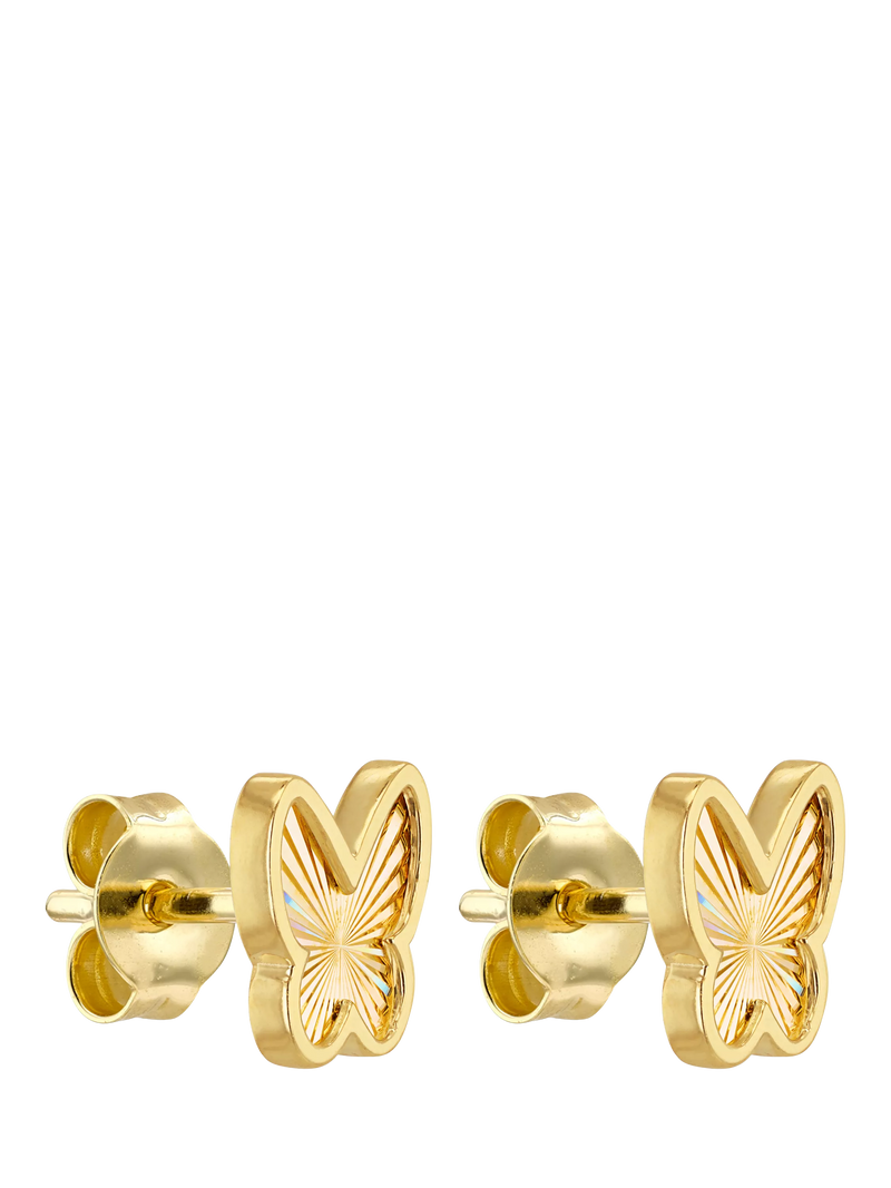 IBB 9ct yellow gold rainbow butterfly stud earrings, imported from the UK