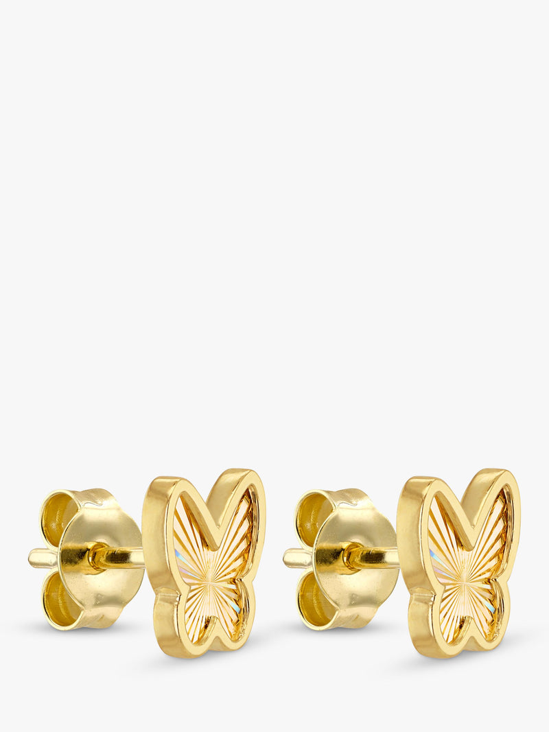 IBB 9ct yellow gold rainbow butterfly stud earrings, imported from the UK